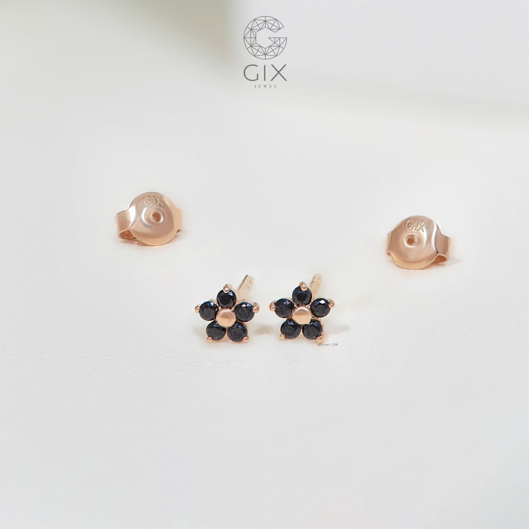 Bông tai hoa mai bạc vàng 18k đính đá cao cấp đeo sát tai Gix Jewel