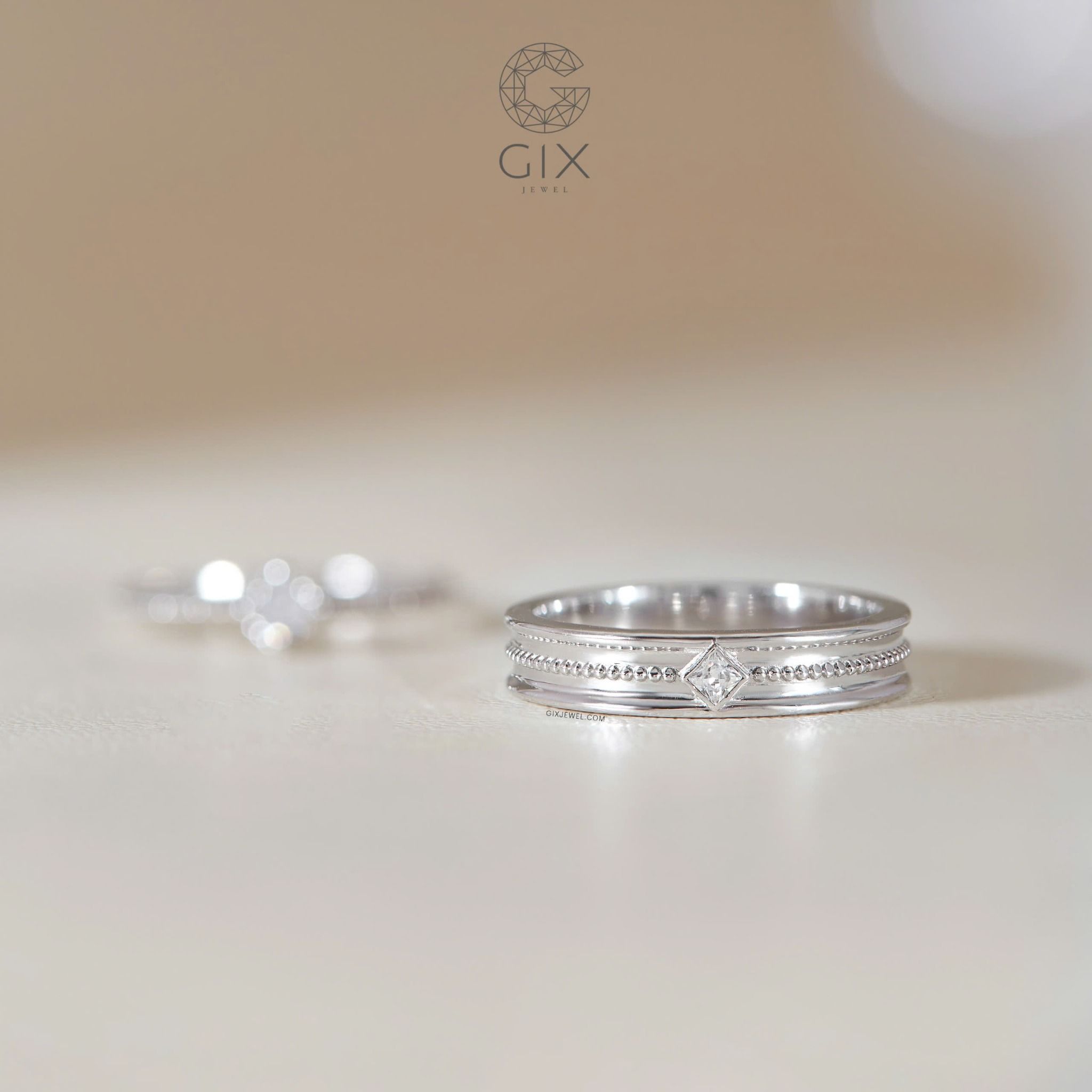 Nhẫn cưới full kim cương vàng tây 18k bản to đẹp uy tín Gix Jewel