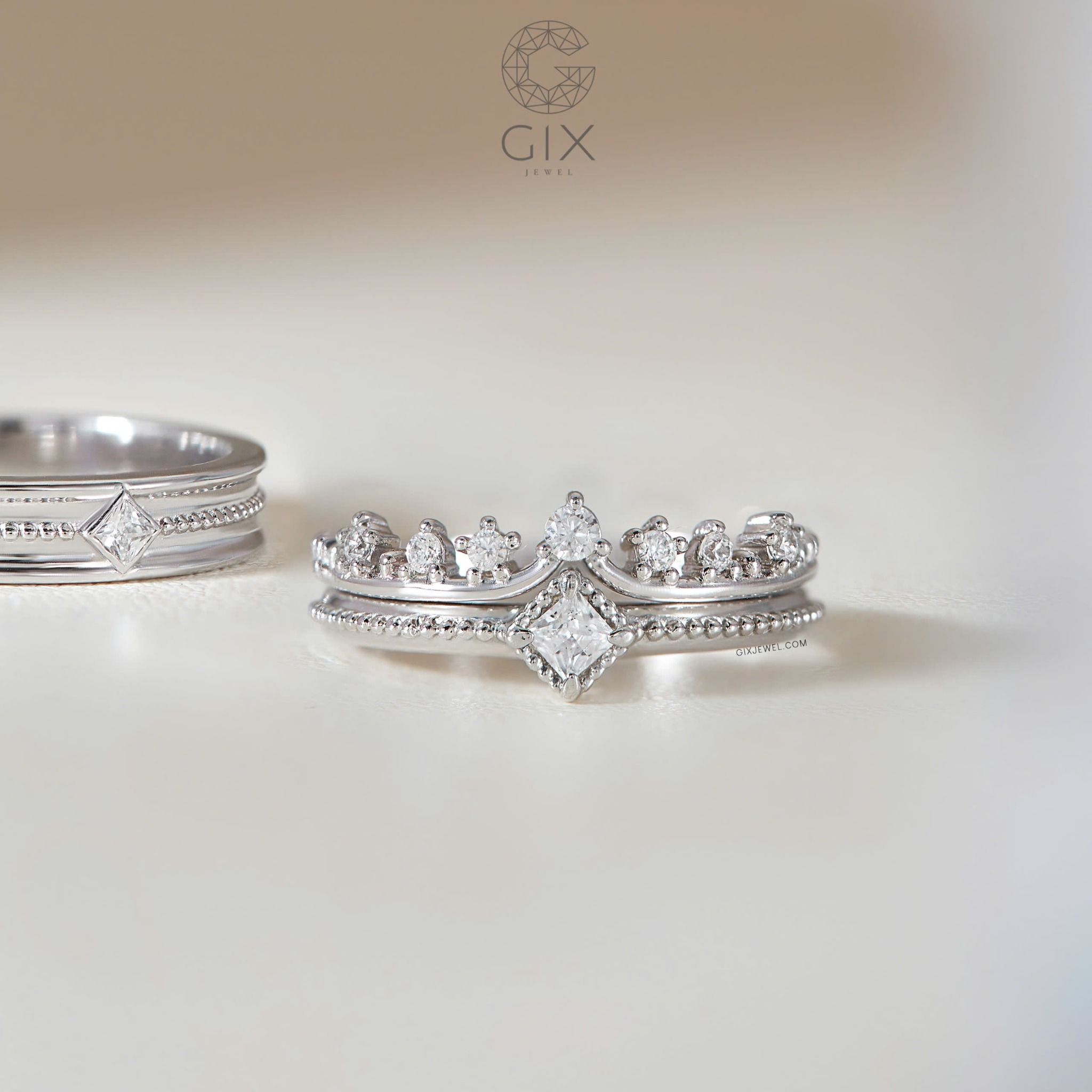 Nhẫn cưới full kim cương vàng tây 18k bản to đẹp uy tín Gix Jewel