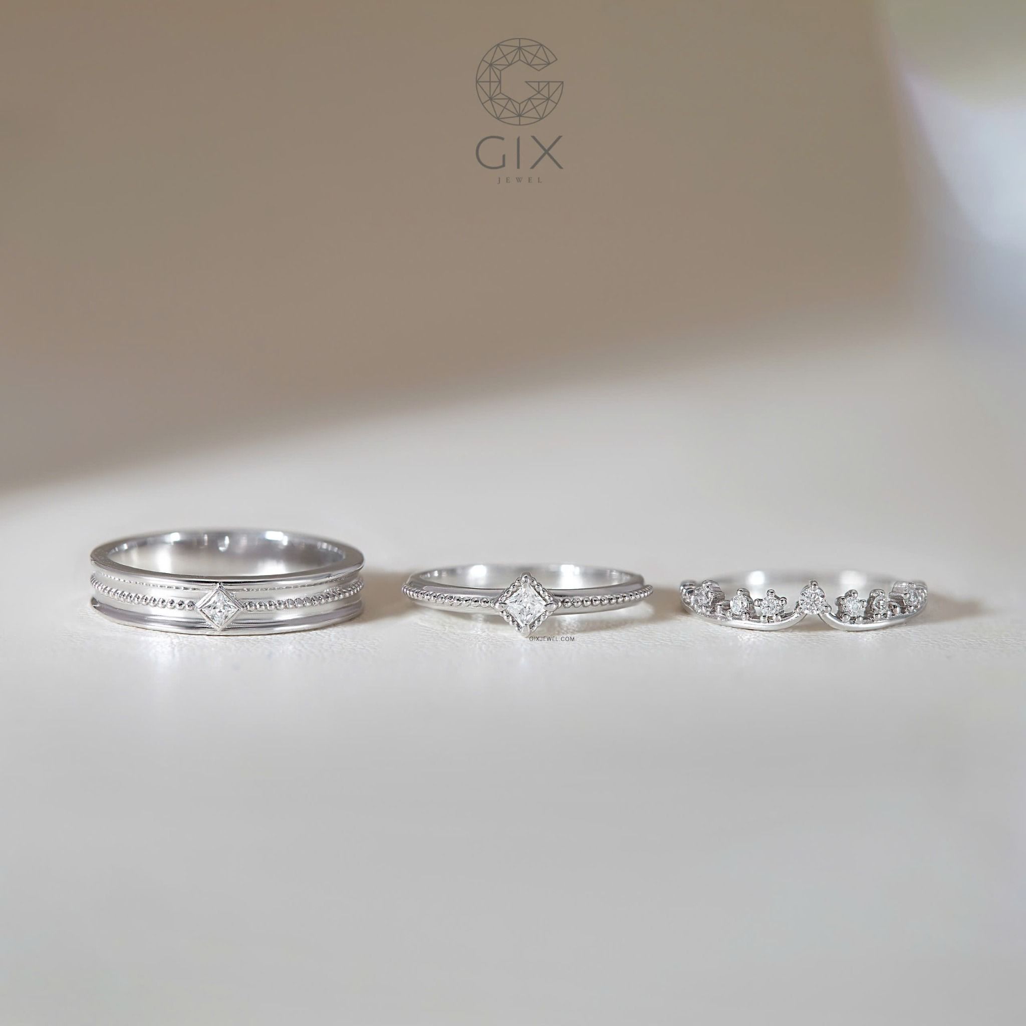 Nhẫn cưới full kim cương vàng tây 18k bản to đẹp uy tín Gix Jewel