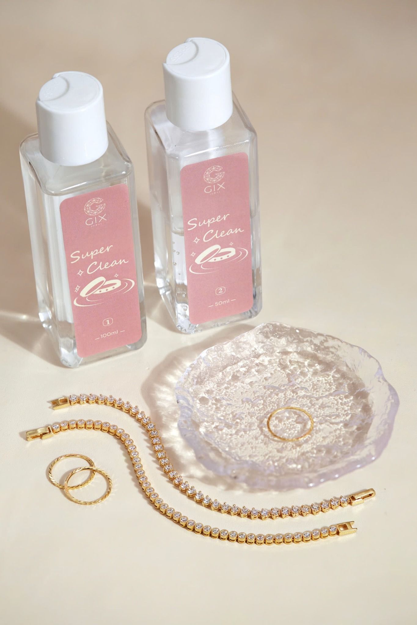 Nước rửa trang sức cao cấp set hai chai 150ml Gix Jewel, dung dịch làm sáng trang sức siêu tốc