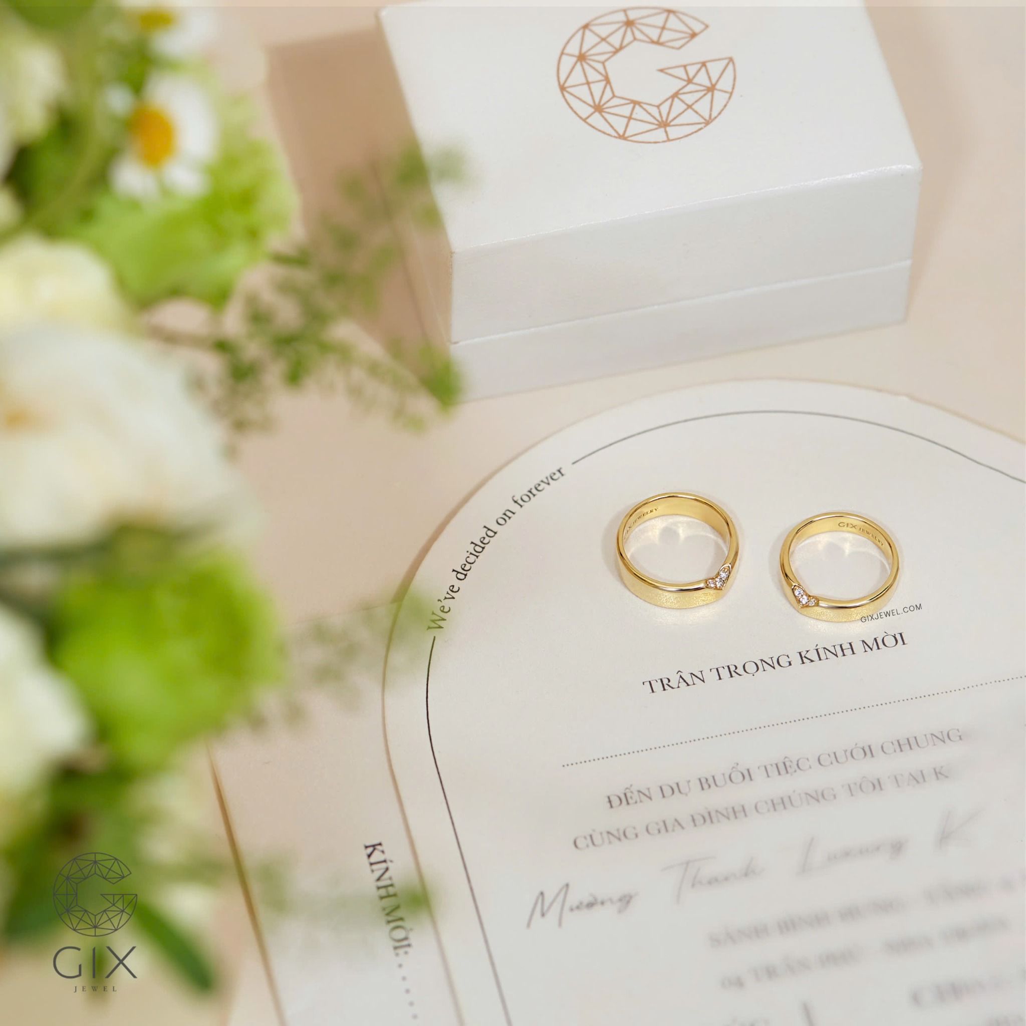 Nhẫn cưới trái tim vàng 18k thiết kế đẹp kim cương cao cấp sang trọng Gix Jewelry