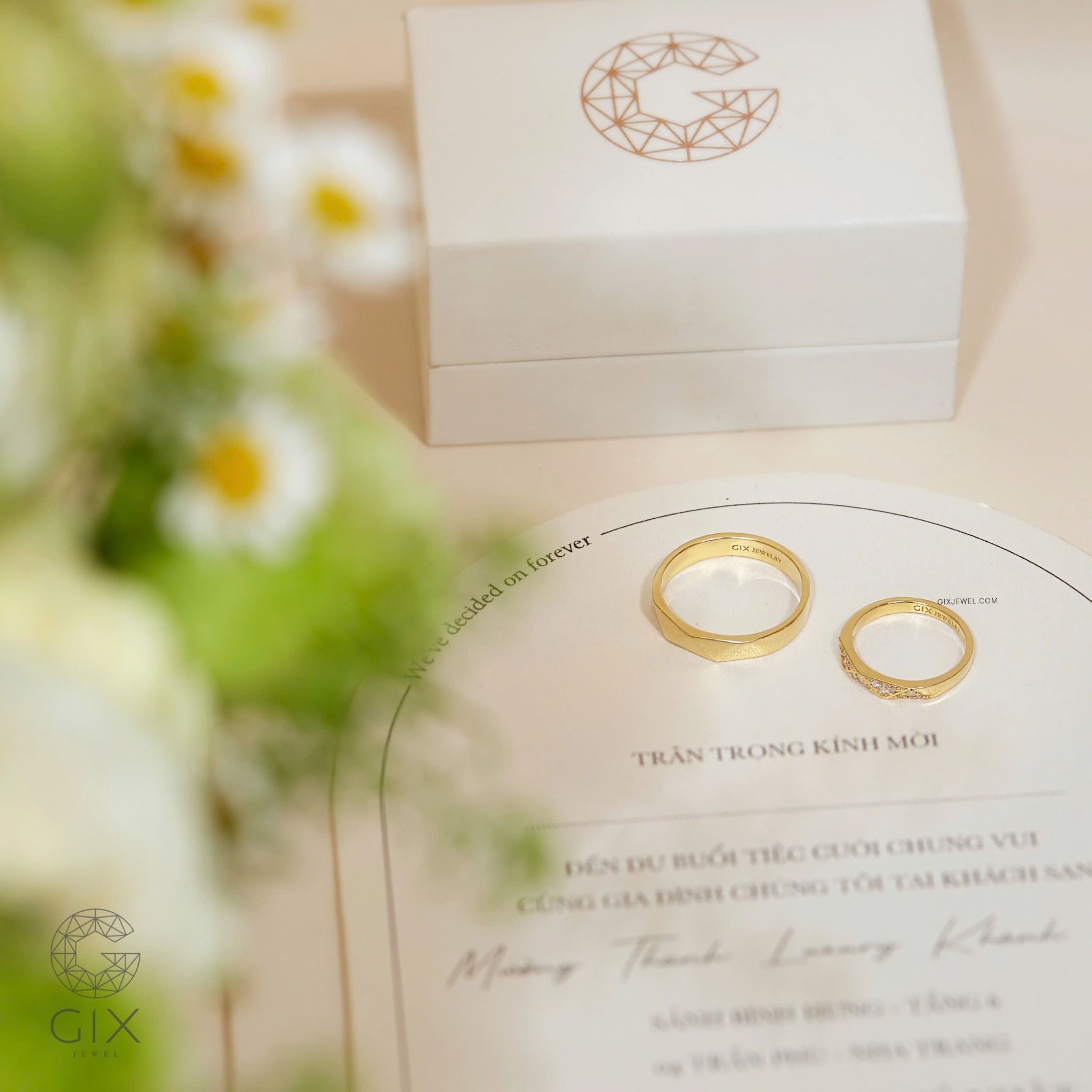 Nhẫn cưới vàng tây 18k thiết kế riêng mới nhất full kim cương tấm Gix Jewel