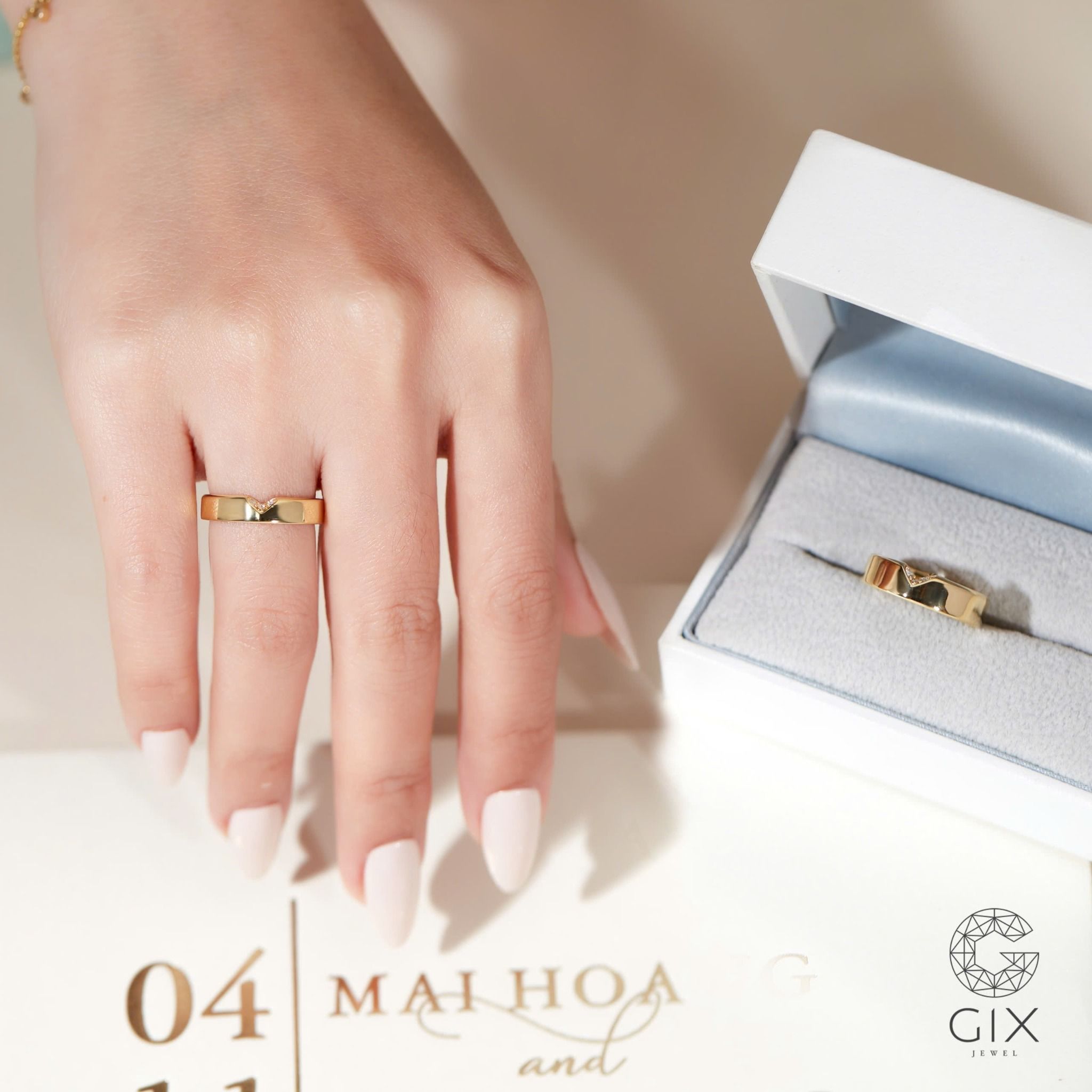 Nhẫn cưới trái tim vàng 18k thiết kế đẹp kim cương cao cấp sang trọng Gix Jewelry