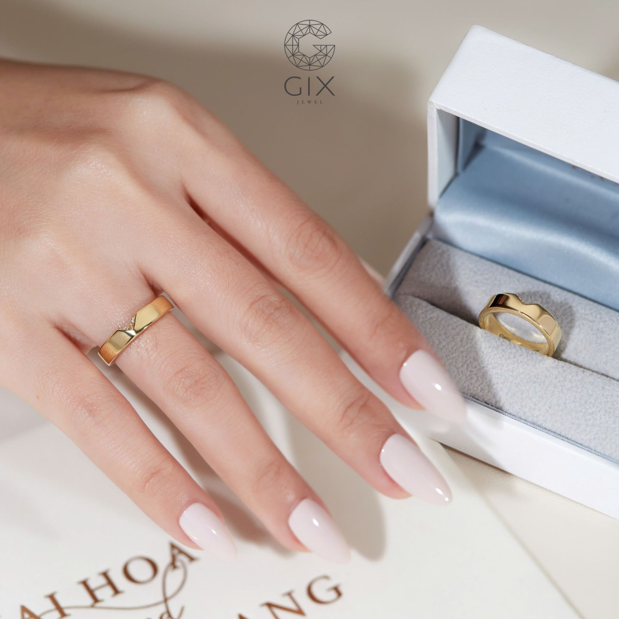 Nhẫn cưới trái tim vàng 18k thiết kế đẹp kim cương cao cấp sang trọng Gix Jewelry