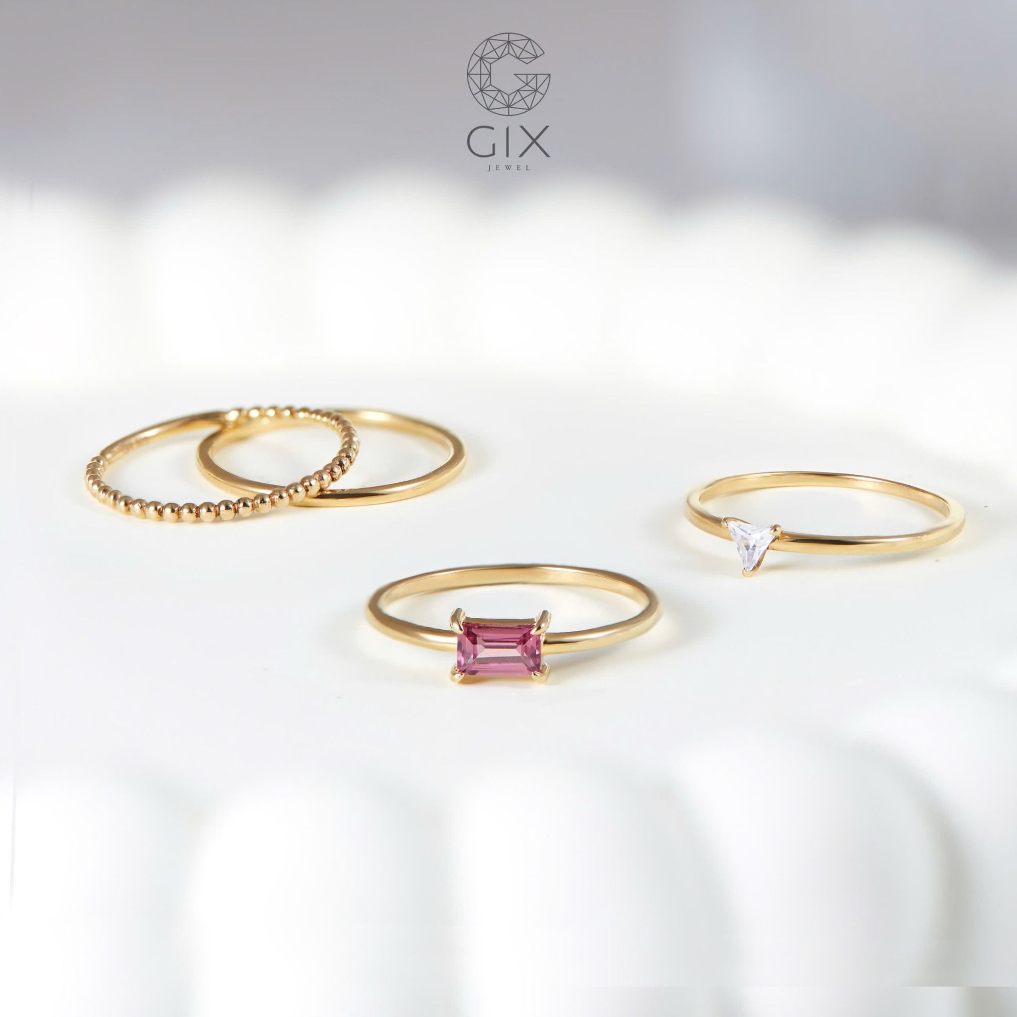 Nhẫn mặt đá đỏ nữ bạc 925 đẹp Gix Jewel mạ vàng hồng