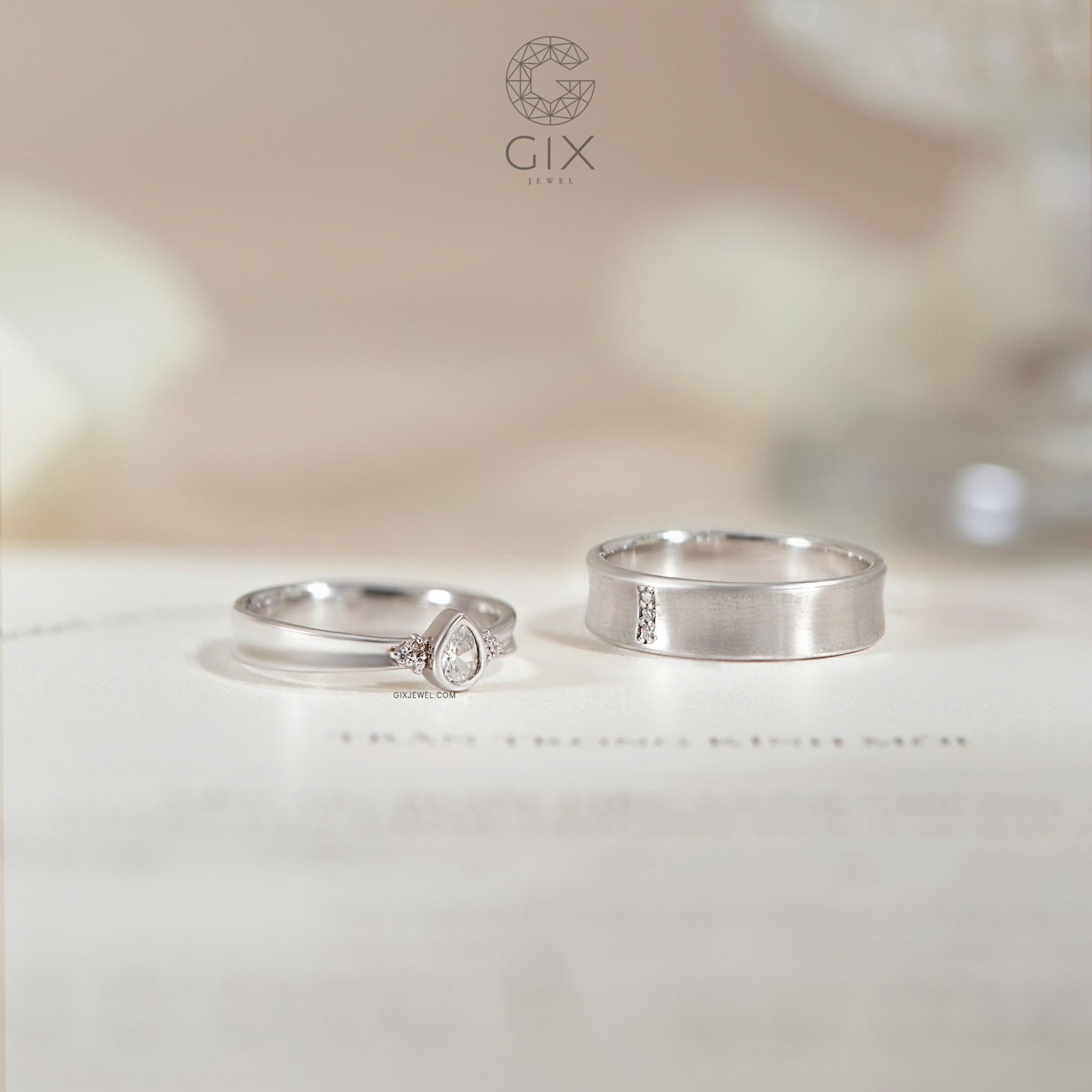 Nhẫn cưới Hàn Quốc đẹp vàng hồng Rose Gold hiện đại mới nhất đính kim cương Gix Jewel