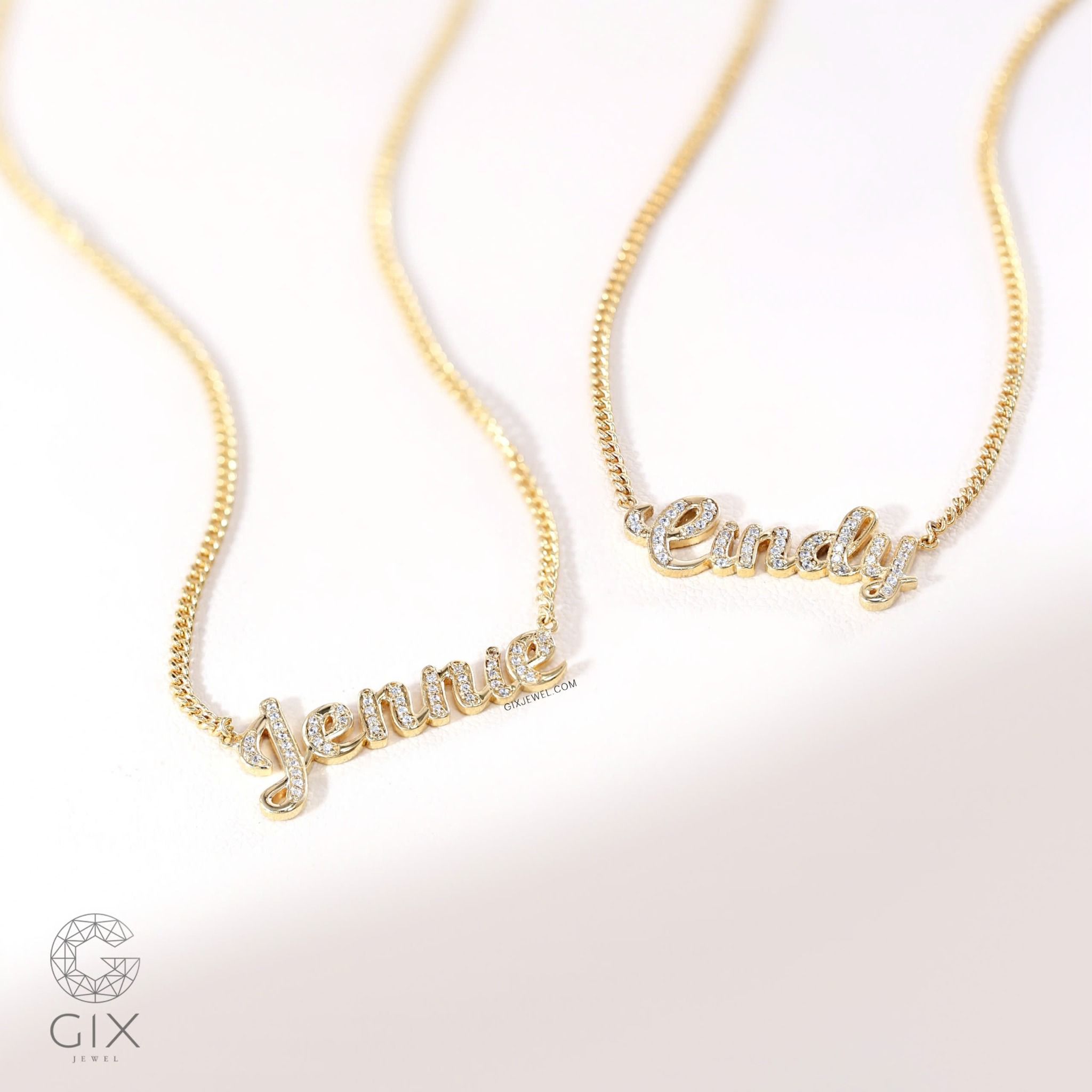 Dây chuyền in tên vàng tây cho nam nữ sọi khoen lật đeo cổ đính đá đẹp Gix Jewel