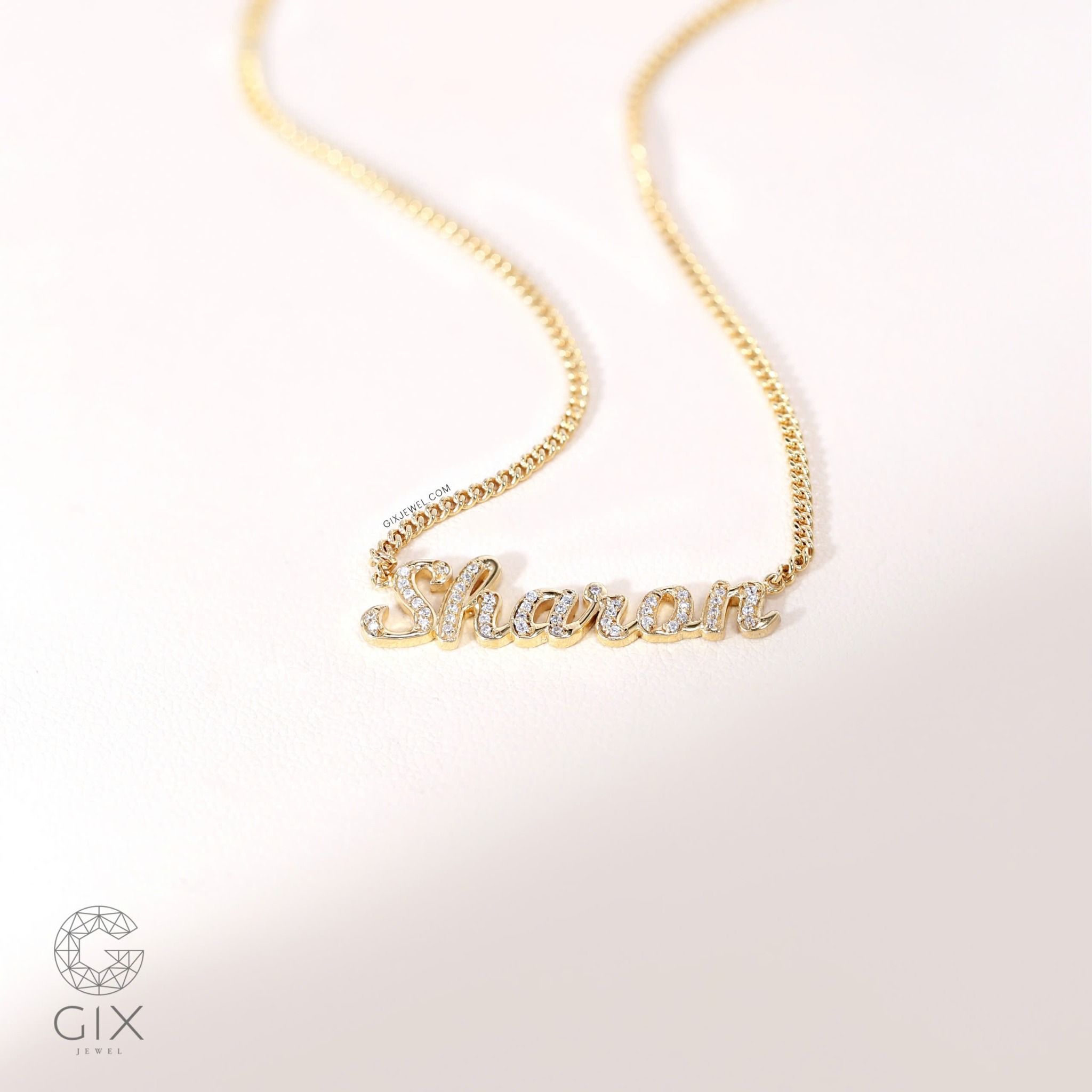 Dây chuyền in tên vàng tây cho nam nữ sọi khoen lật đeo cổ đính đá đẹp Gix Jewel