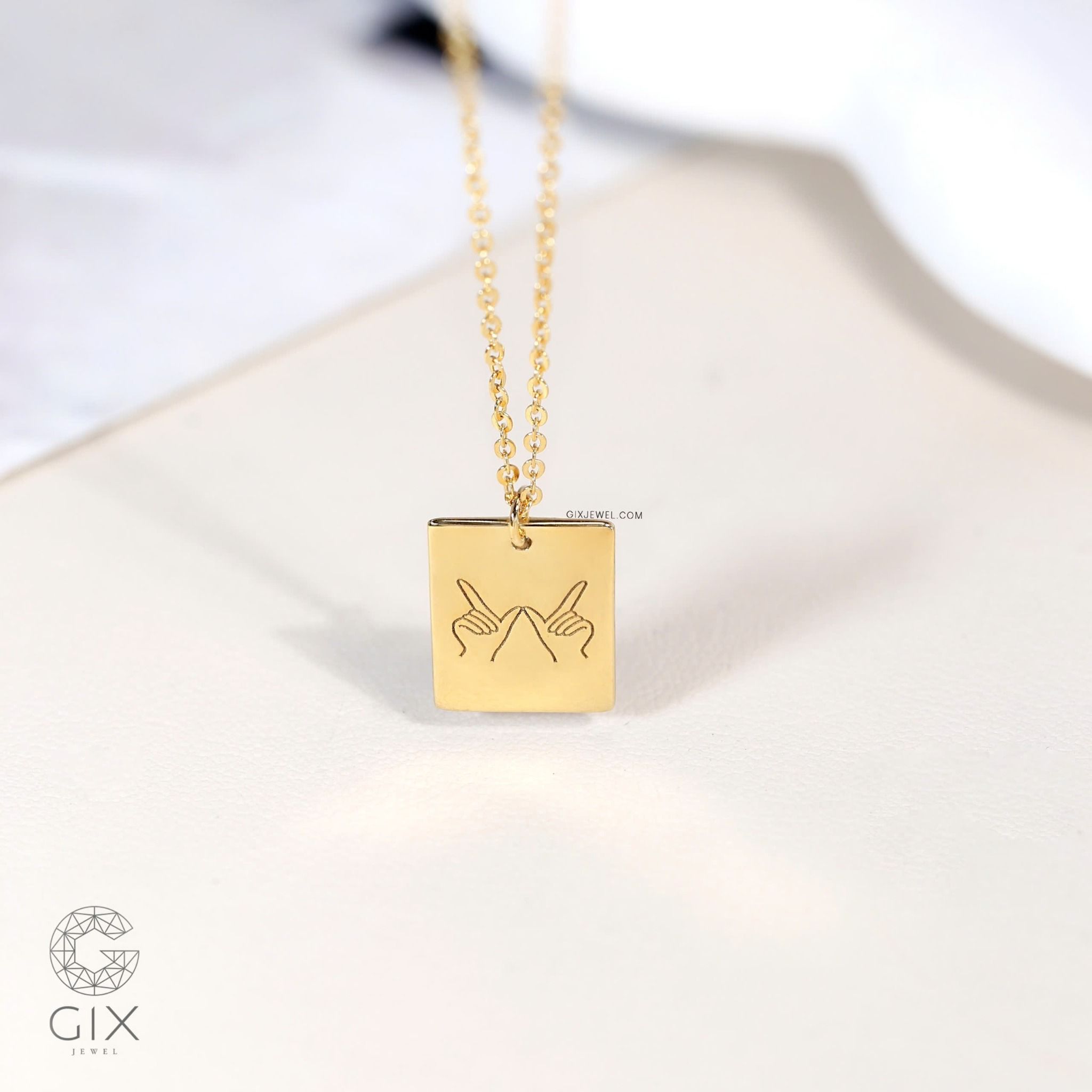 Dây chuyền đôi vàng 18k khắc tên theo yêu cầu sợi chữ cong hình chữ nhật Gix