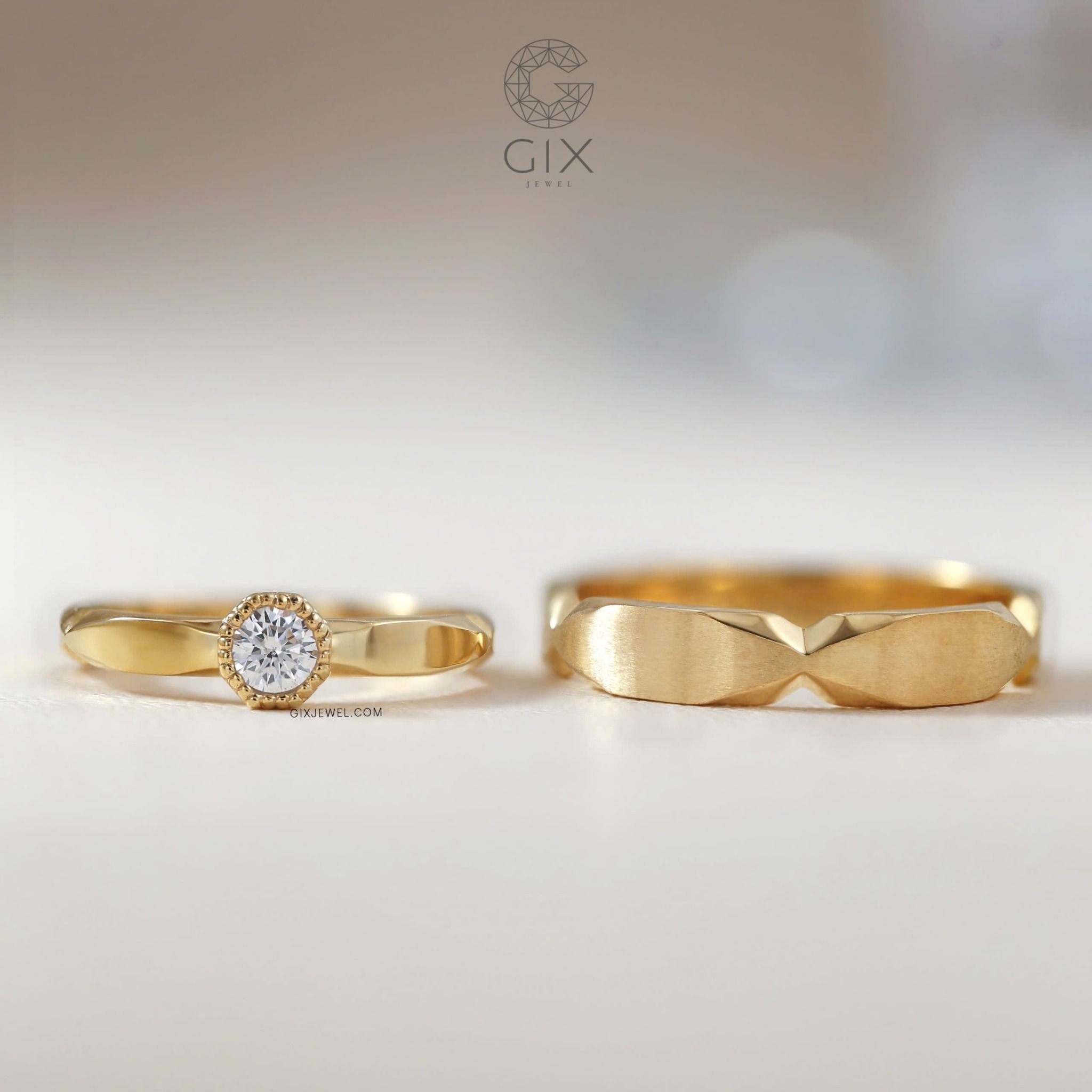 Nhẫn cưới vô cực thiết kế riêng vàng hồng 18k Gix Jewel đính full kim cương thiên nhiên cao cấp khắc tên