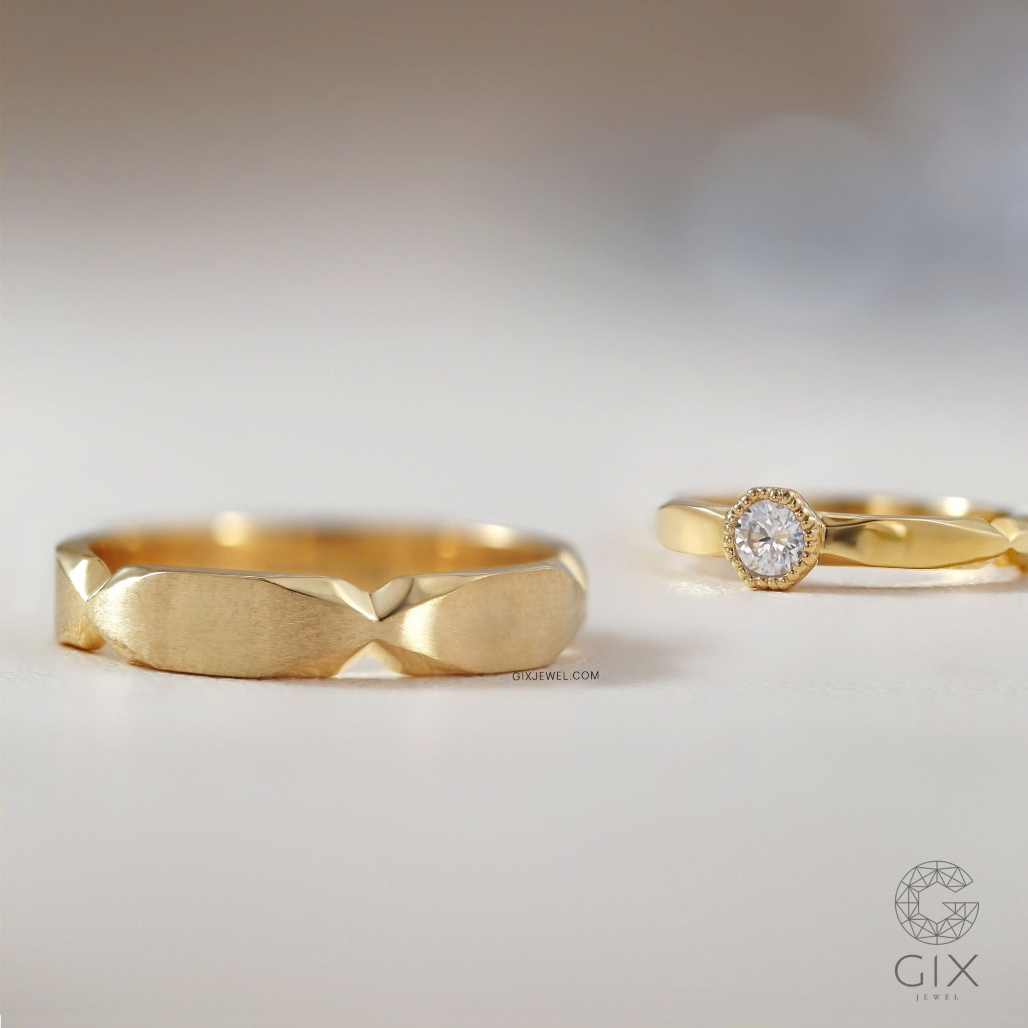 Nhẫn cưới vô cực thiết kế riêng vàng hồng 18k Gix Jewel đính full kim cương thiên nhiên cao cấp khắc tên