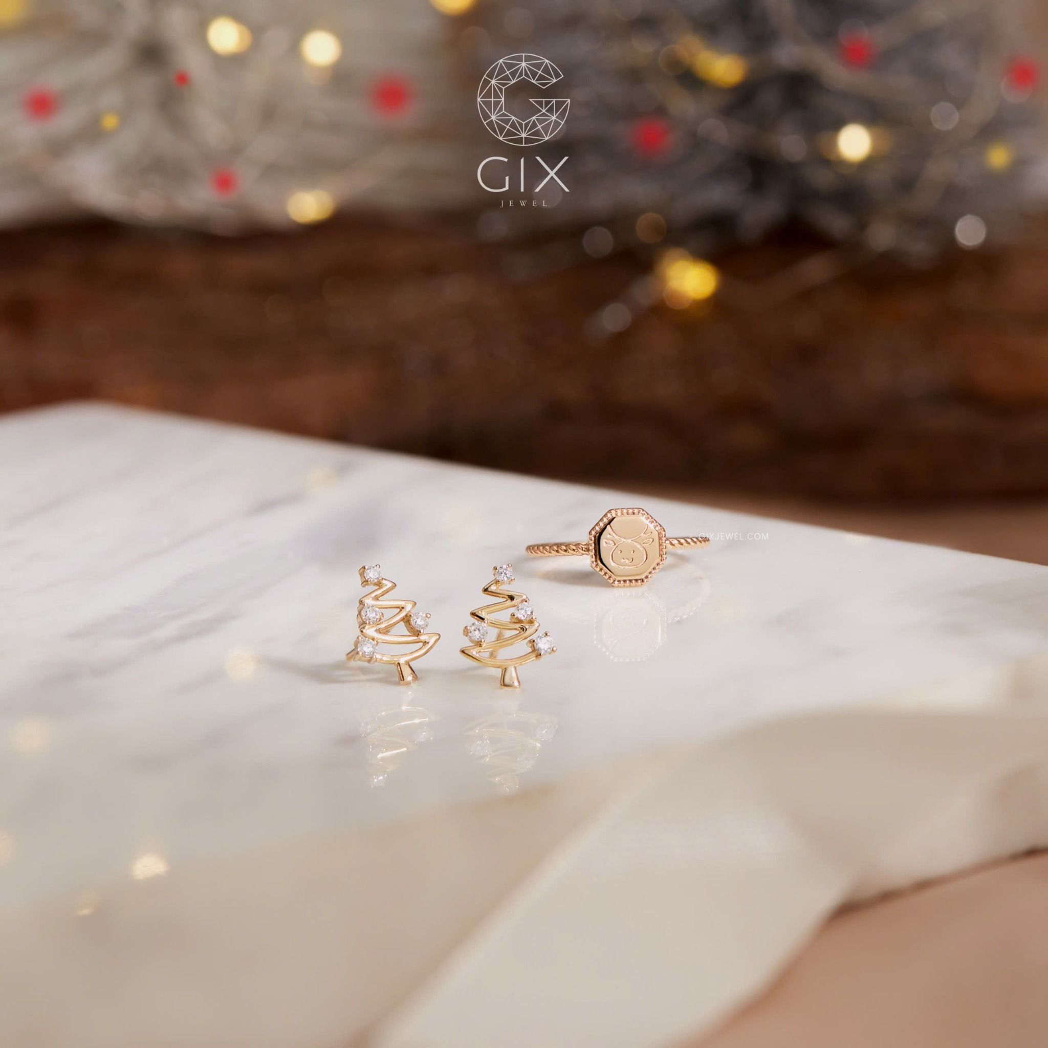 Bông tai cho bé gái sơ sinh cute bạc s925 mạ vàng trắng hình cây thông noel Gix Jewel