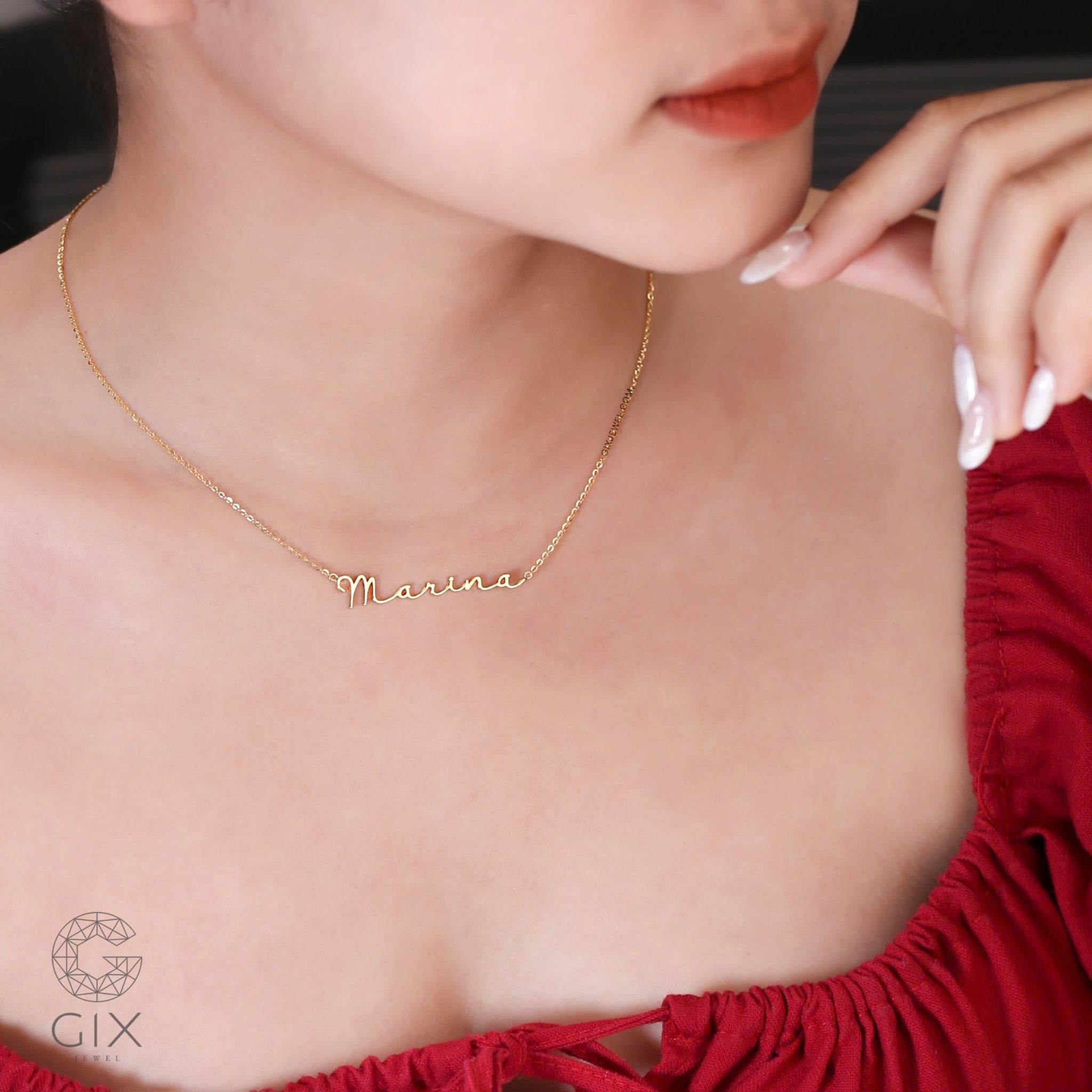 Vòng cổ có chữ tên mình handmade vàng 18k bạc cho nam nữ sợi mảnh nhỏ Gixjewel