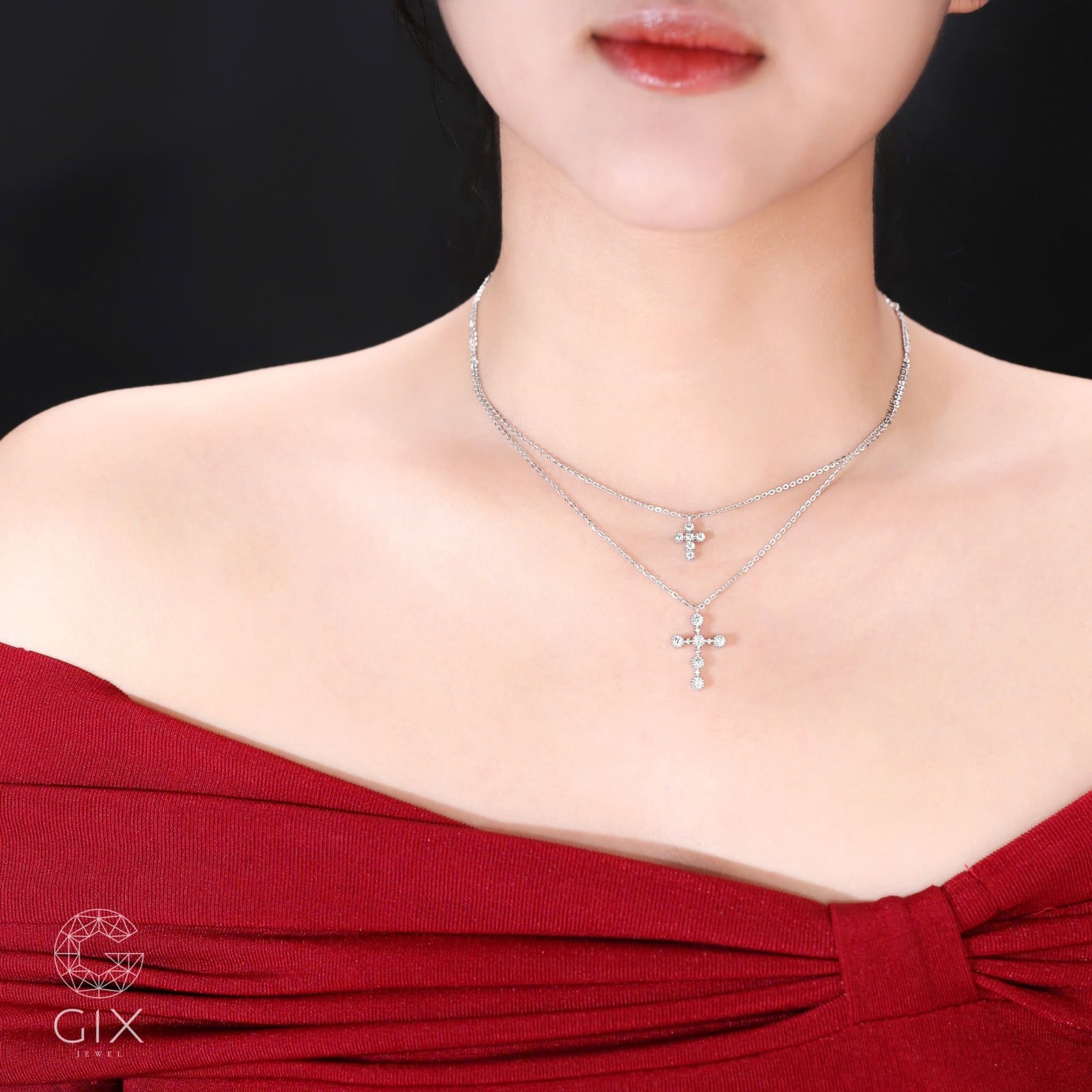 Dây chuyền mặt thánh giá nam nữ vàng trắng 18k mạ bạc 925 đính đá Cz cao cấp Gix Jewel