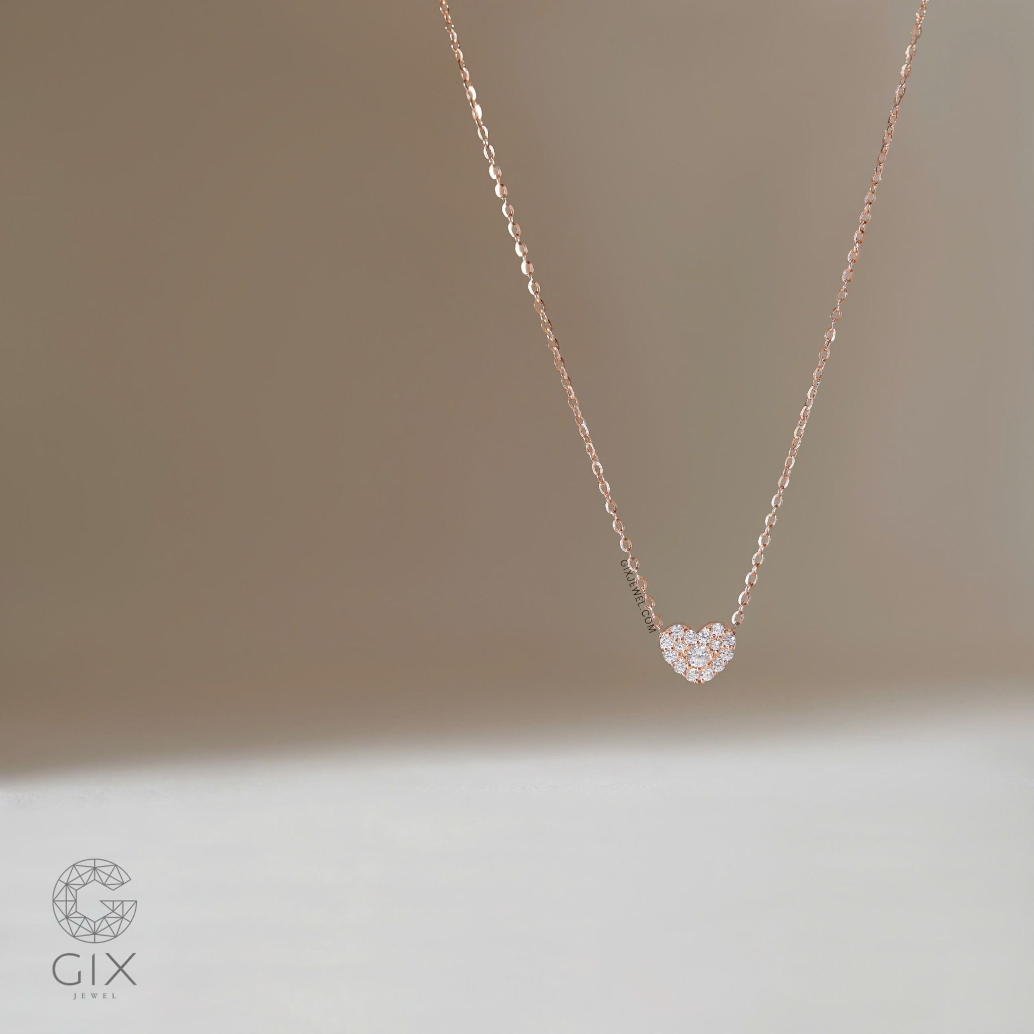 Dây chuyền vàng hồng 18k bạc ý 925 nữ đẹp hình trái tim ôm sát cổ đính kim cương nhân tạo Gix Jewel