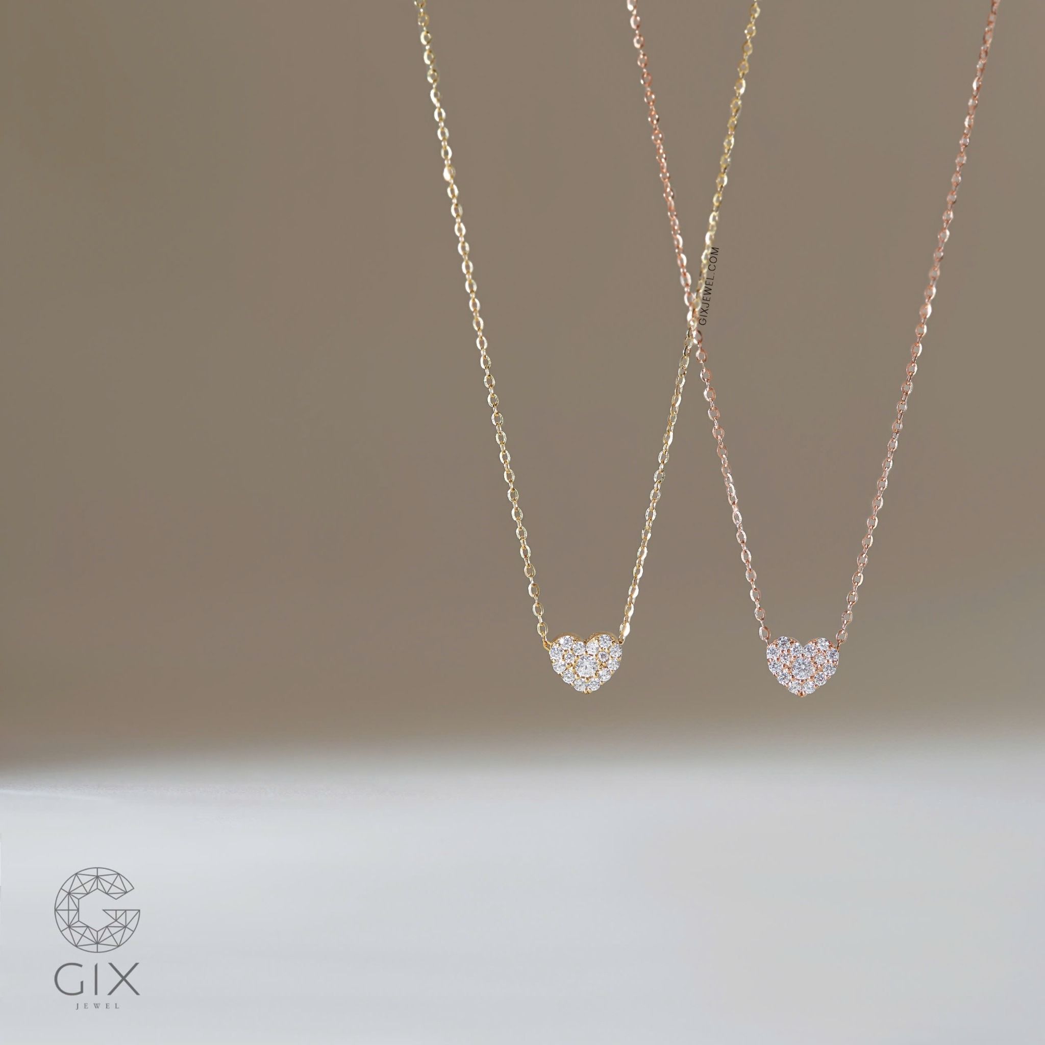 Dây chuyền vàng hồng 18k bạc ý 925 nữ đẹp hình trái tim ôm sát cổ đính kim cương nhân tạo Gix Jewel
