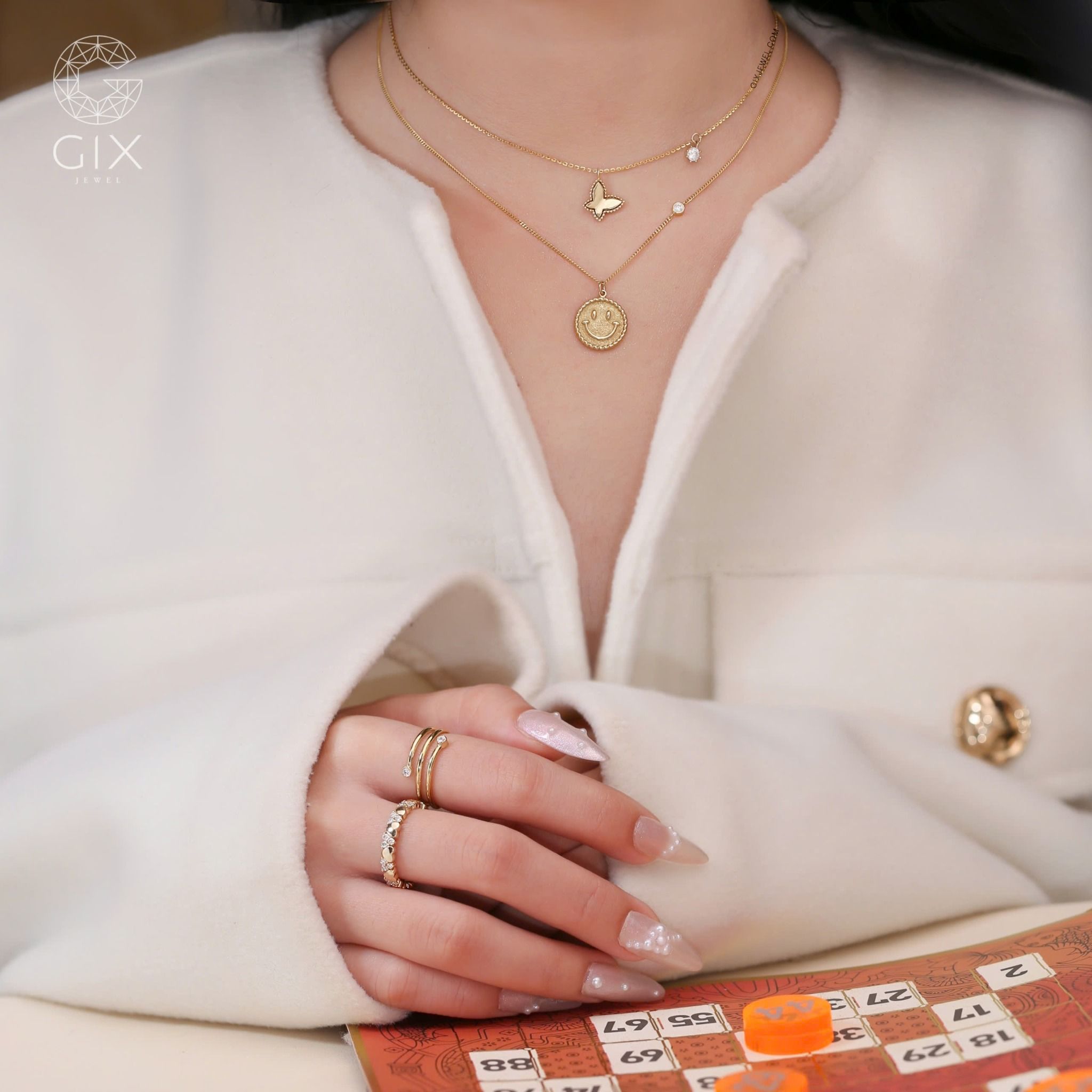Vòng cổ bạc nữ nhỏ xinh hình mặt cười hot trend sợi khoen lật GixJewel