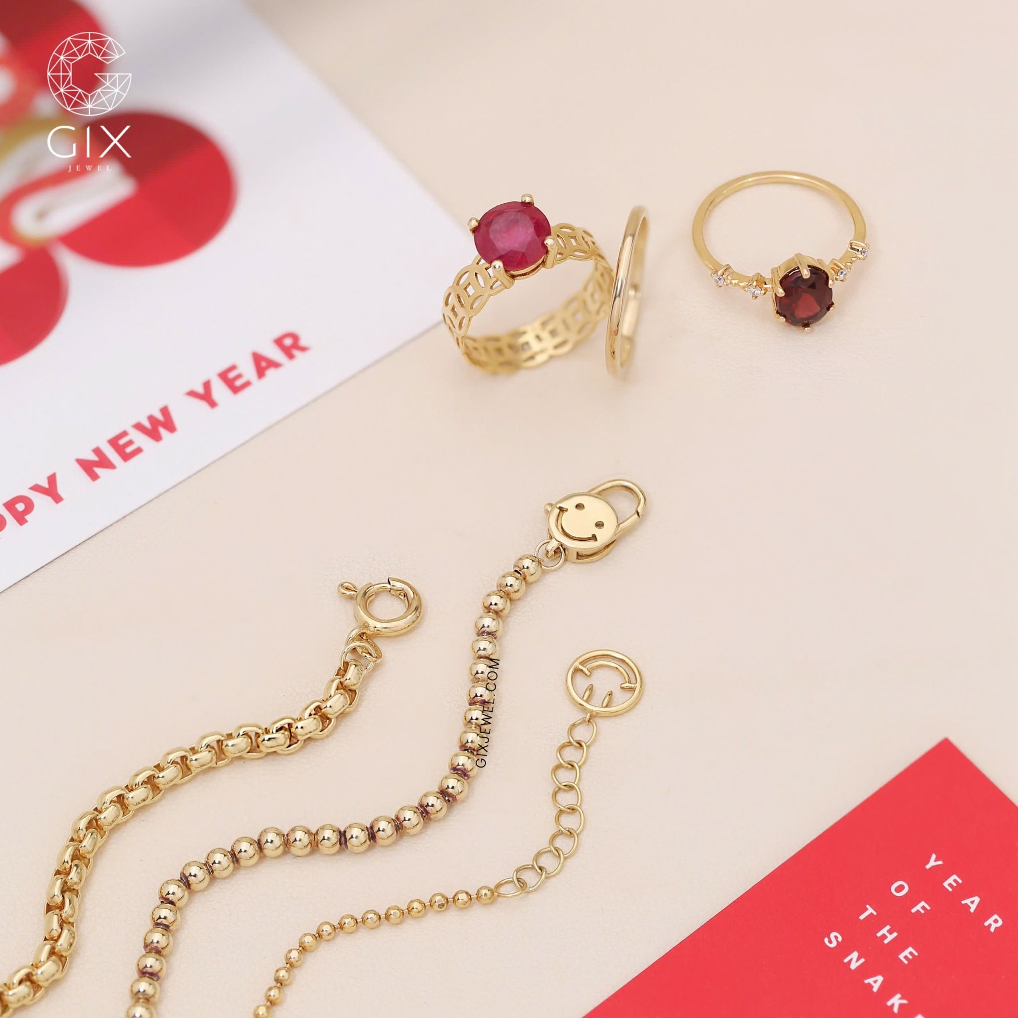 Lắc tay bi nữ vàng 18k bạc đẹp gắn charm mặt cười nhỏ xinh Gix