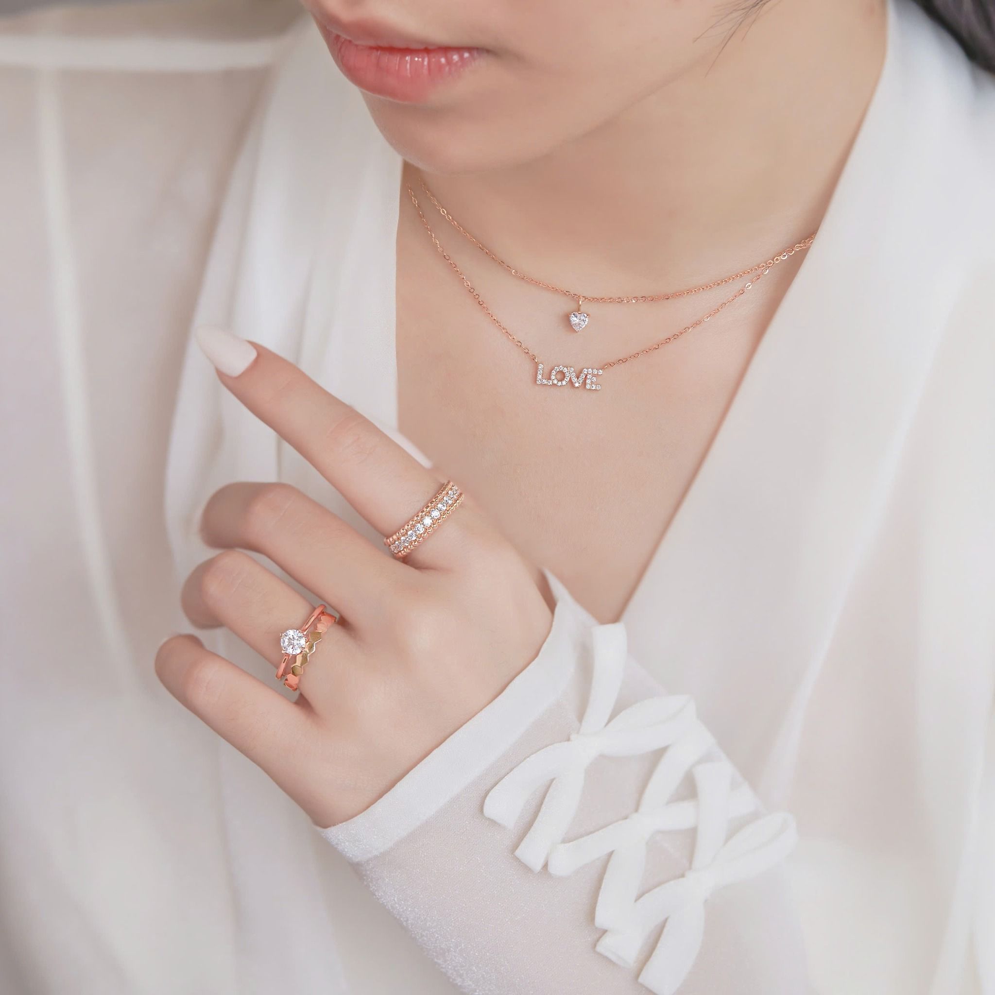 Nhẫn kim cương đính hôn bằng vàng hồng 18k đẹp giá rẻ Gix Jewelry