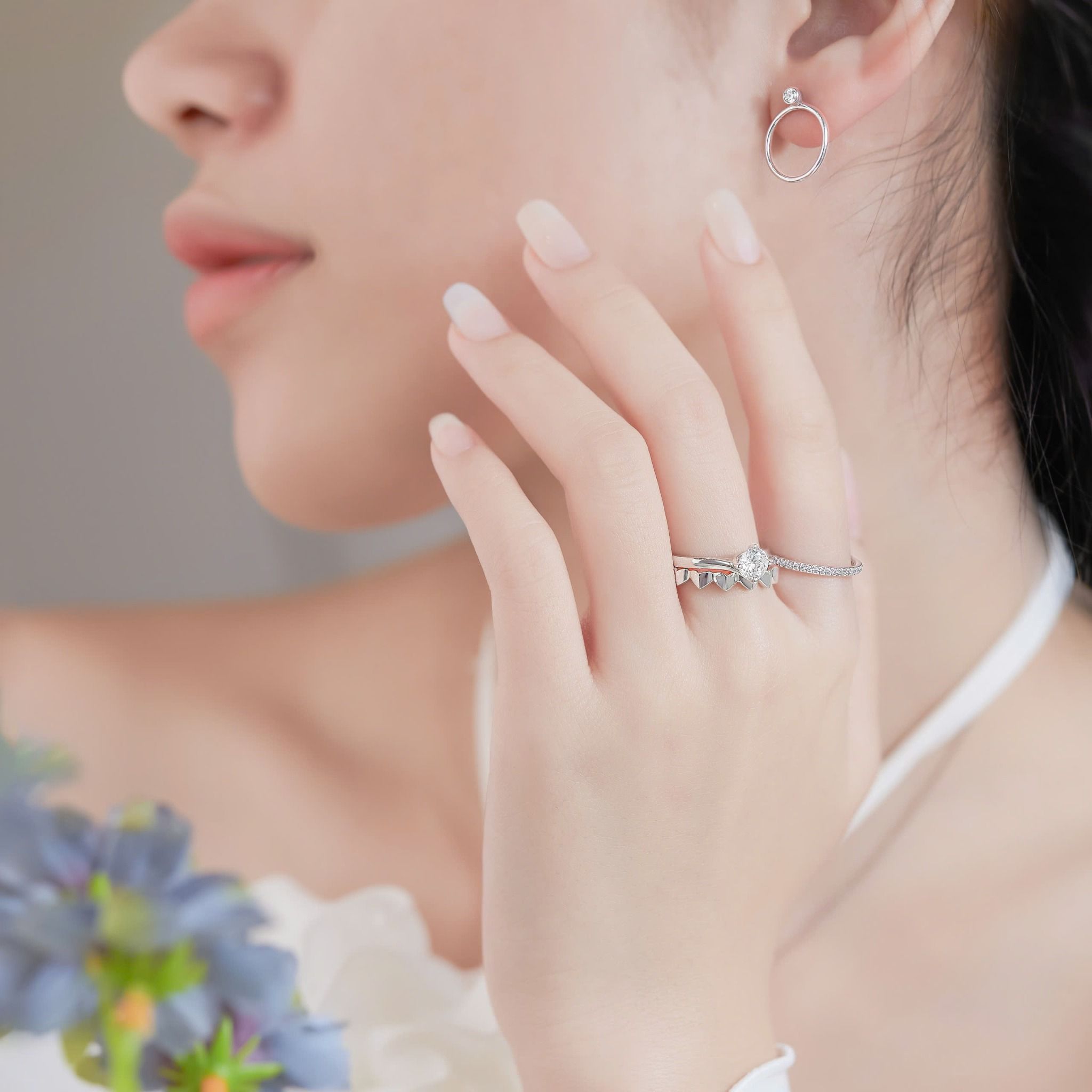 Nhẫn đính hôn vàng trắng 18k infinity love đẹp đính kim cương nhân tạo Gix Jewel