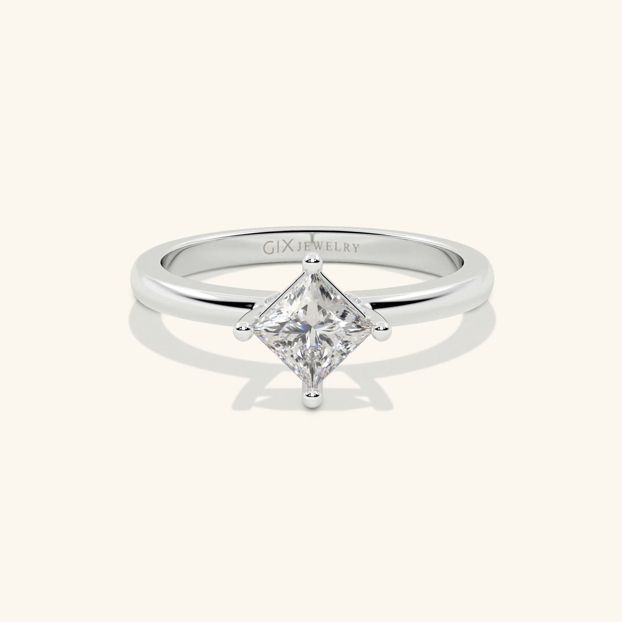 Nhẫn Đính Hôn Đơn Giản Đẹp Vàng Tây 18K Kim Cương Tự Nhiên Gix
