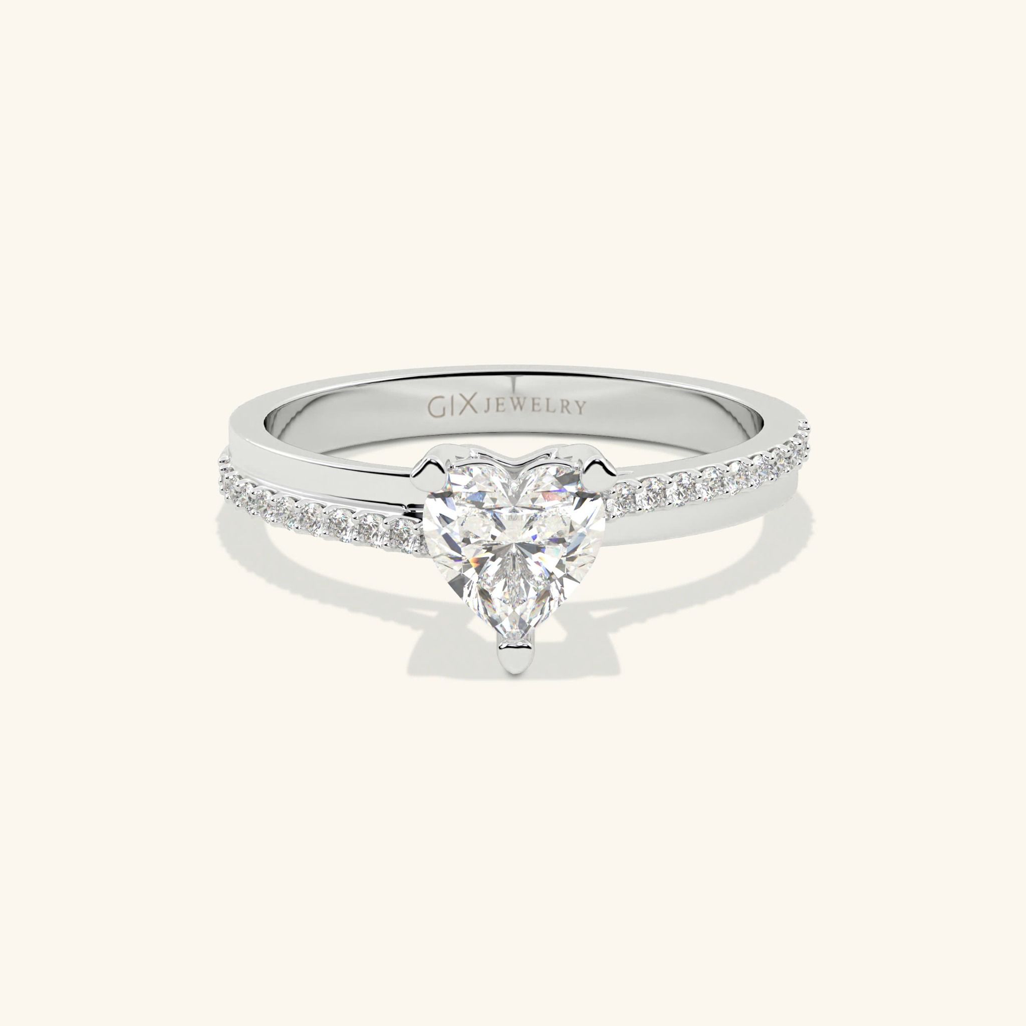 Nhẫn Cầu Hôn Kim Cương Giá Vàng 18K Đơn Giản Kim Cương Trái Tim Gix