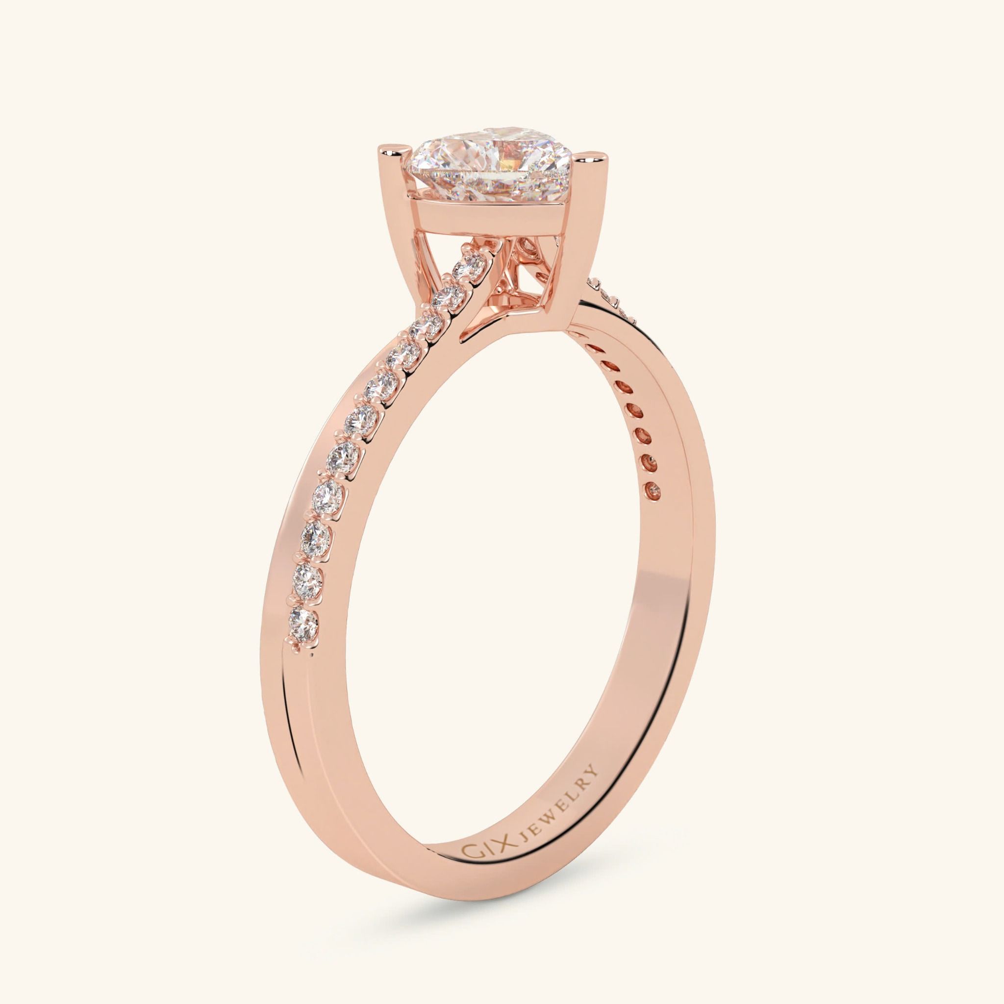 Nhẫn Cầu Hôn Kim Cương Giá Vàng 18K Đơn Giản Kim Cương Trái Tim Gix