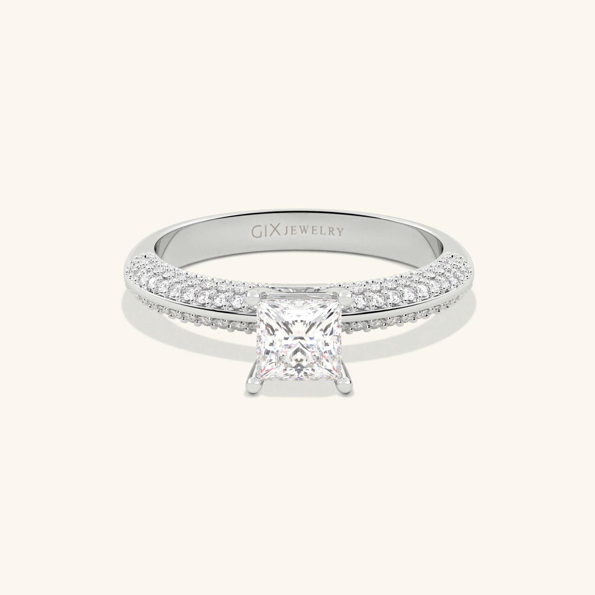 Nhẫn cầu hôn kim cương vuông bằng vàng 18k & bạc đẹp giá rẻ Gix Jewel
