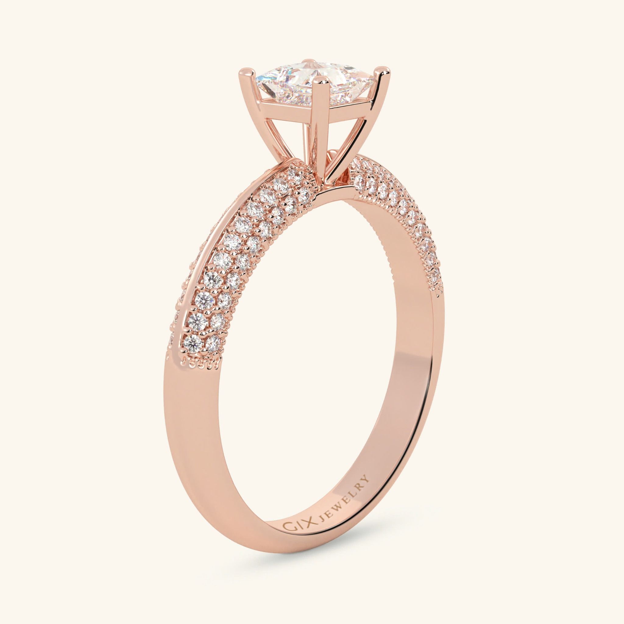 Nhẫn cầu hôn kim cương vuông bằng vàng 18k & bạc đẹp giá rẻ Gix Jewel