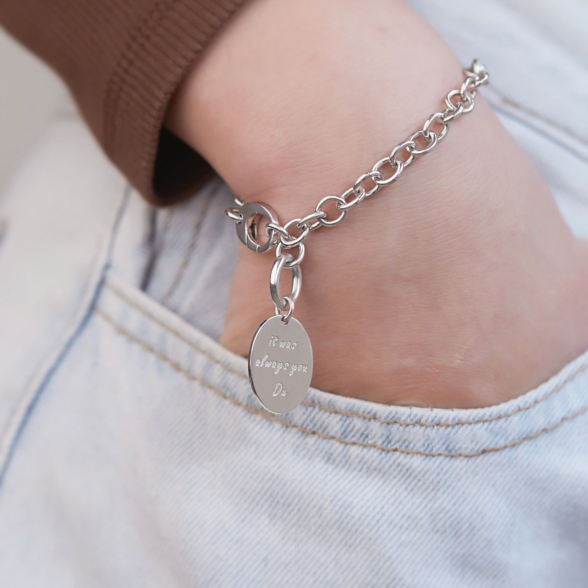 Vòng cặp khắc tên mắc xích lớn kiểu mới bạc & vàng đẹp cho nam nữ Gix Jewel
