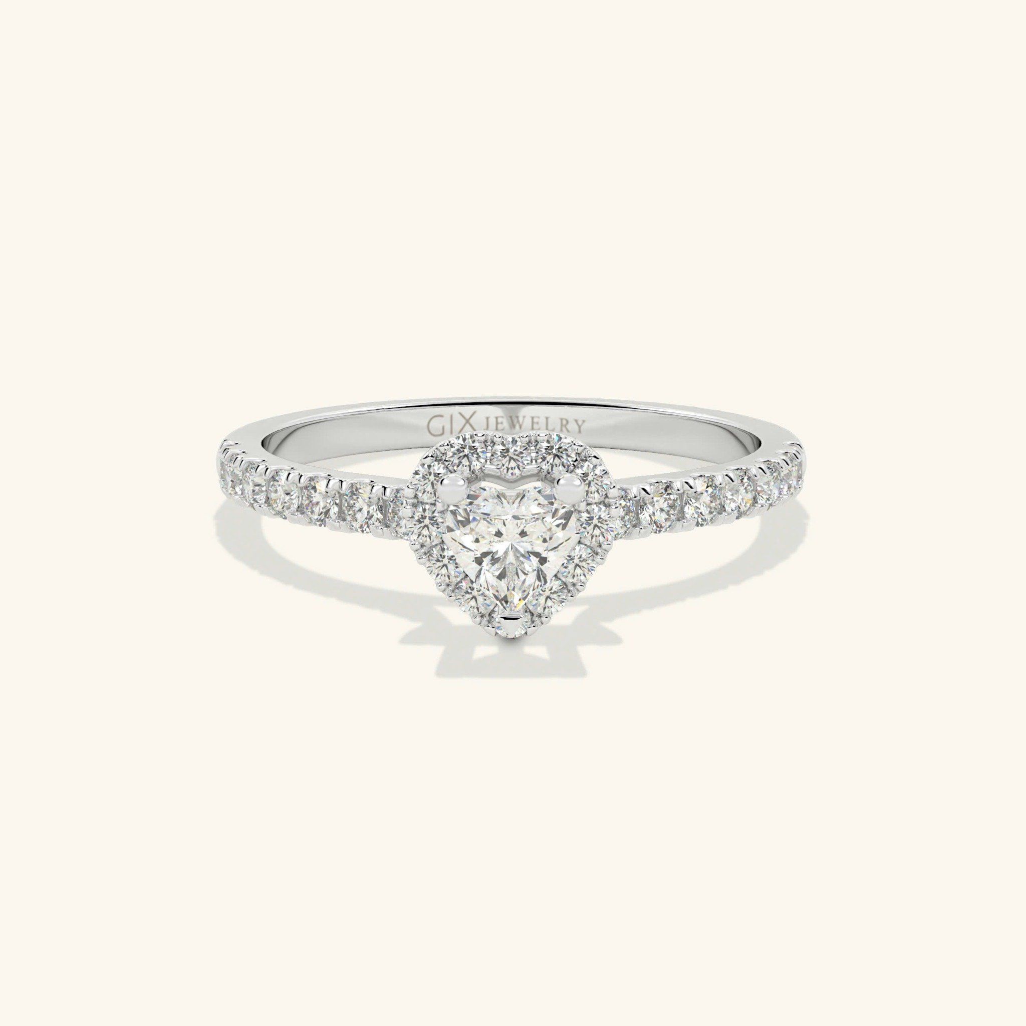 Nhẫn Cầu Hôn Vàng 10K Bạch Kim Đính Kim Cương Trái Tim Cao Cấp Giá Rẻ Gix Jewel