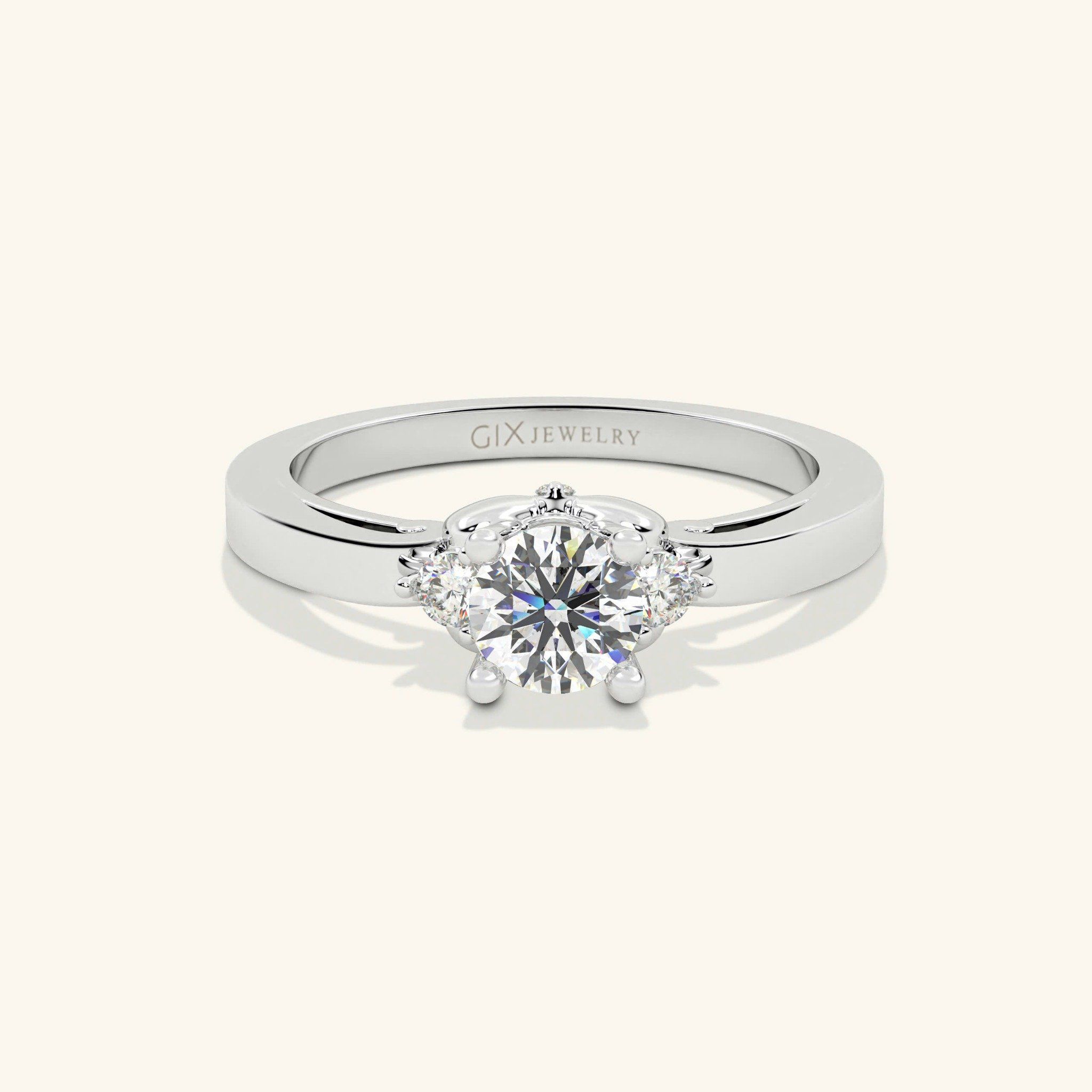 Nhẫn Cầu Hôn Vàng Trắng Đính Kim Cương Nhân Tạo Đẹp Tặng Bạn Gái Gix Jewel