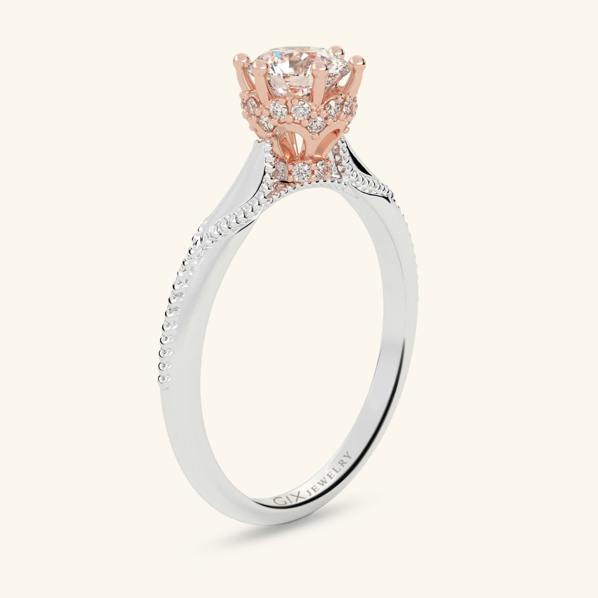 Nhẫn Cầu Hôn Hai Màu Đính Kim Cương Nhân Tạo Cao Cấp Giá Rẻ Gix Jewelry