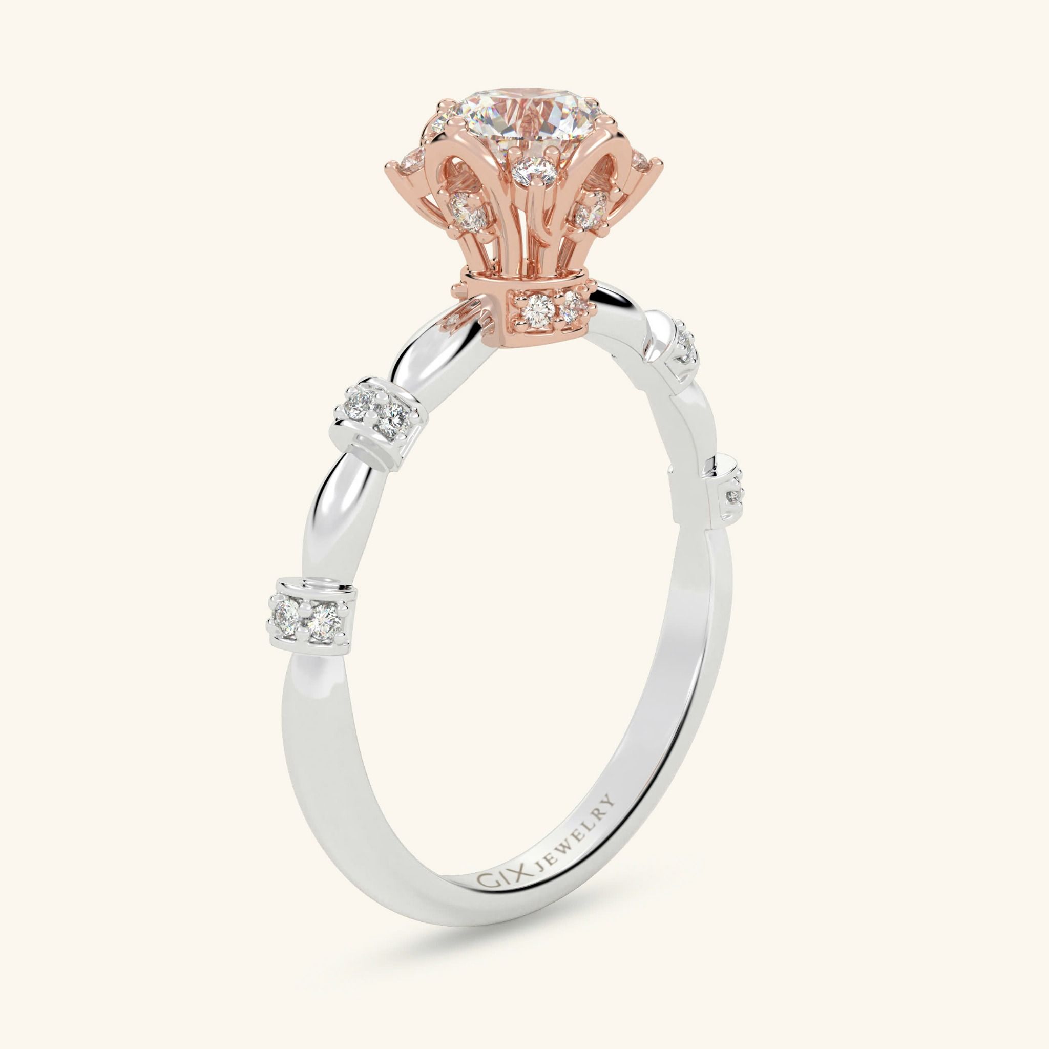 Nhẫn Cầu Hôn Kiểu Đẹp Giá Rẻ Vàng Tây 18K Đính Kim Cương Nhân Tạo Gix Jewel