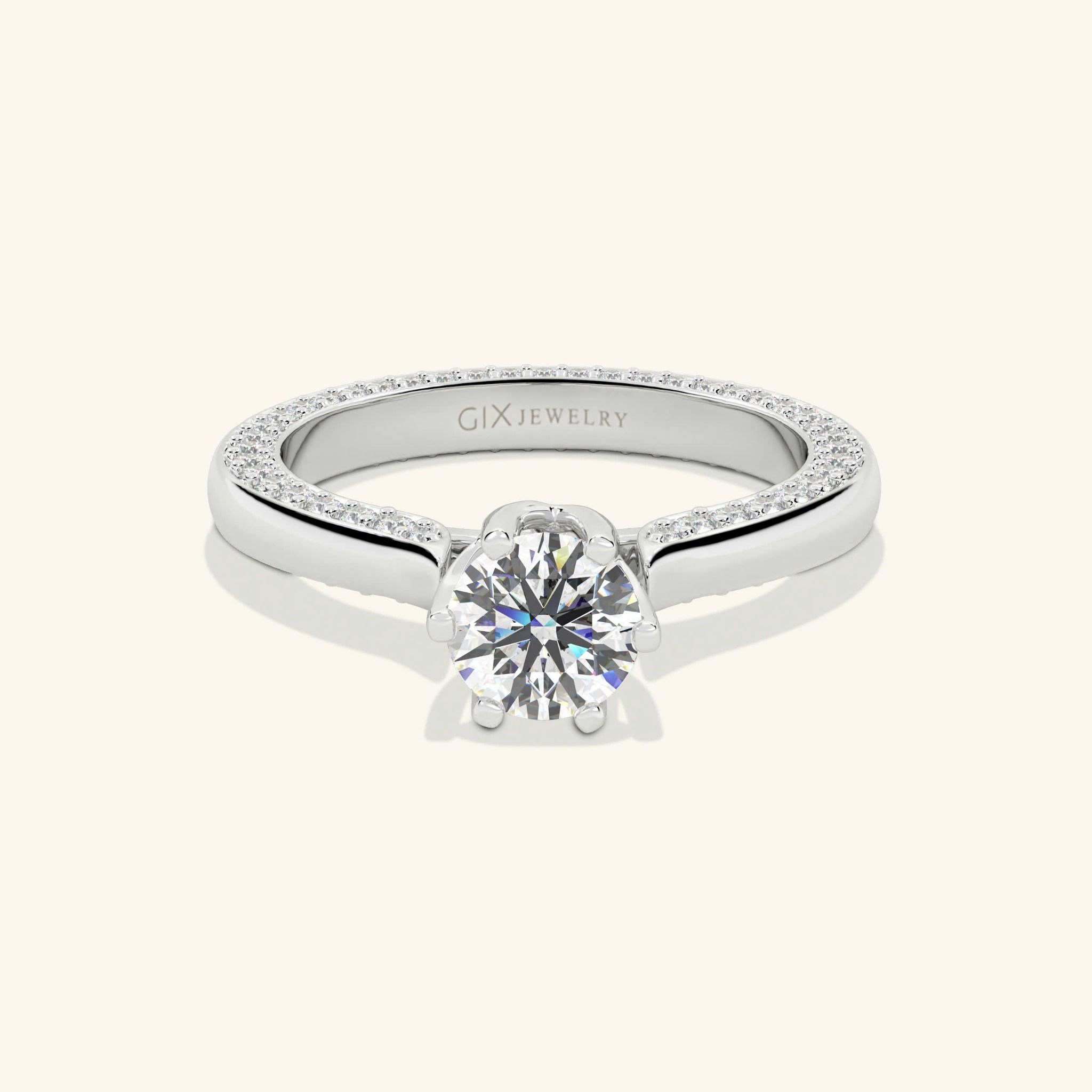 Nhẫn Cầu Hôn Giá Rẻ Đơn Giản Vàng 18K Đính Kim Cương Nữ Đeo Ngón Giữa Gix Jewel