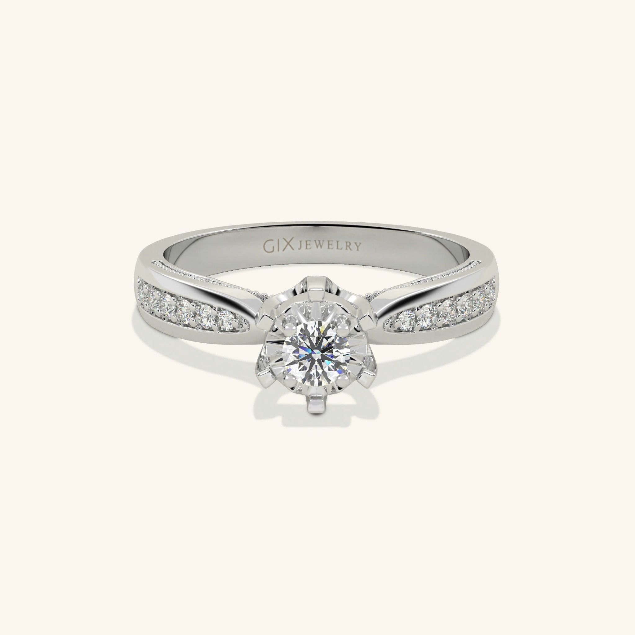 Nhẫn Cầu Hôn Vàng Trắng 10K Đẹp Nhất Tặng Bạn Gái Đính Kim Cương Tự Nhiên Gix Jewel