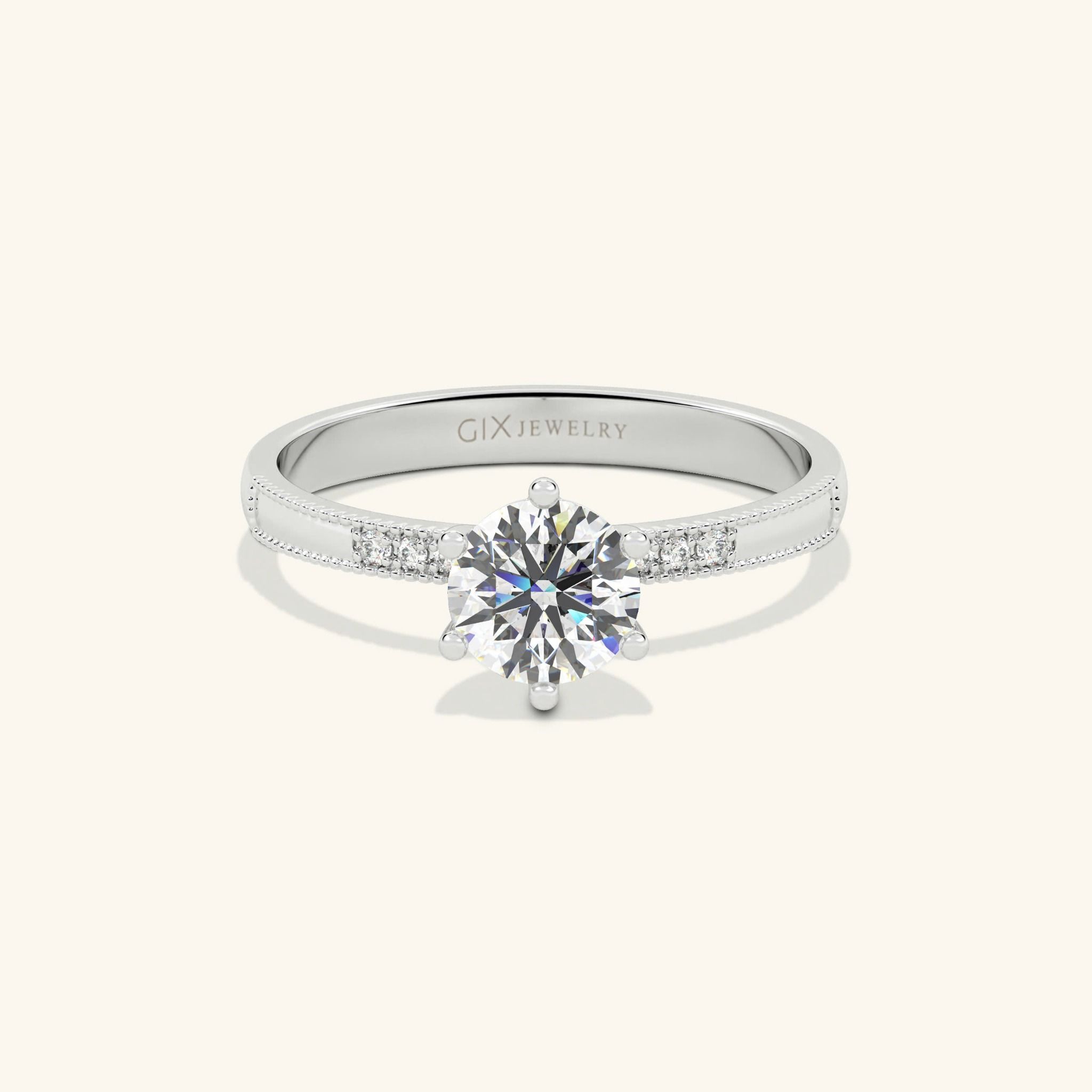 Nhẫn Cầu Hôn Vàng Trắng Đơn Giản Đính Kim Cương Nhân Tạo Đẹp Nhất Gix Jewel
