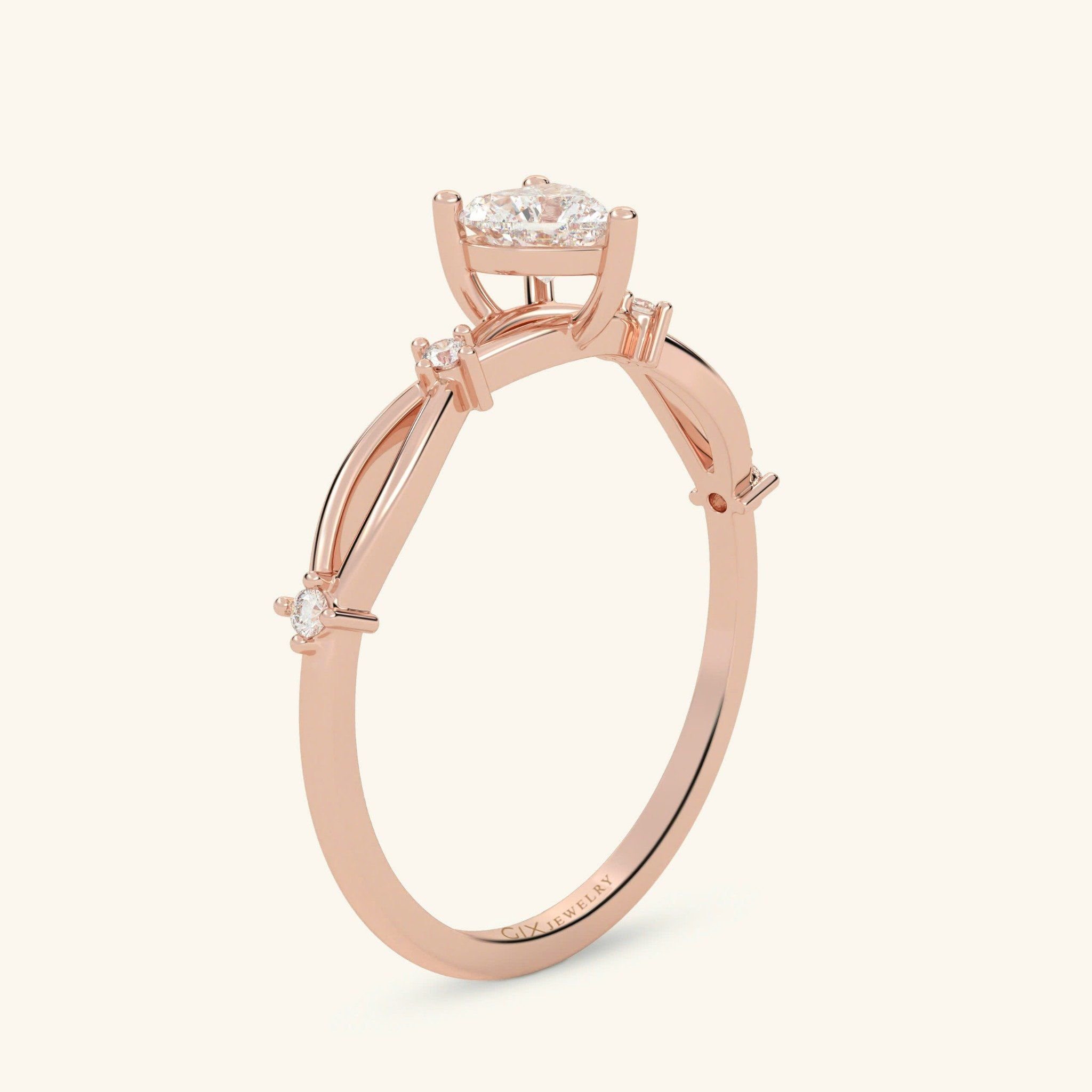 Nhẫn Cầu Hôn Twist Of Love Vàng 18K Đính Kim Cương Hình Trái Tim Gix Jewel