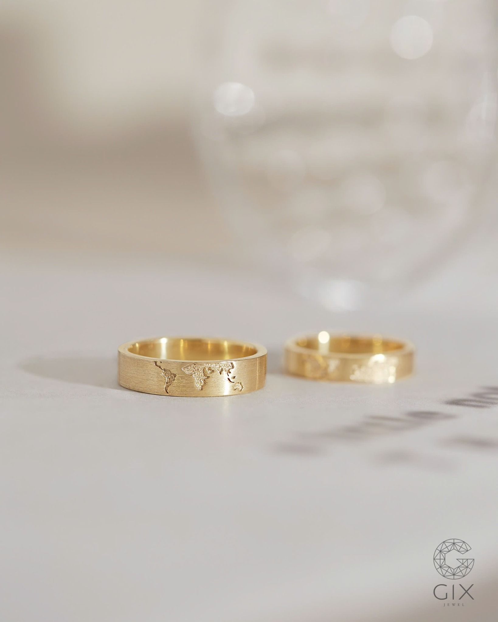 Nhẫn cặp Miles & Hearts bạc & vàng 18k thiết kế hình bản đồ thế giới Gix Jewel