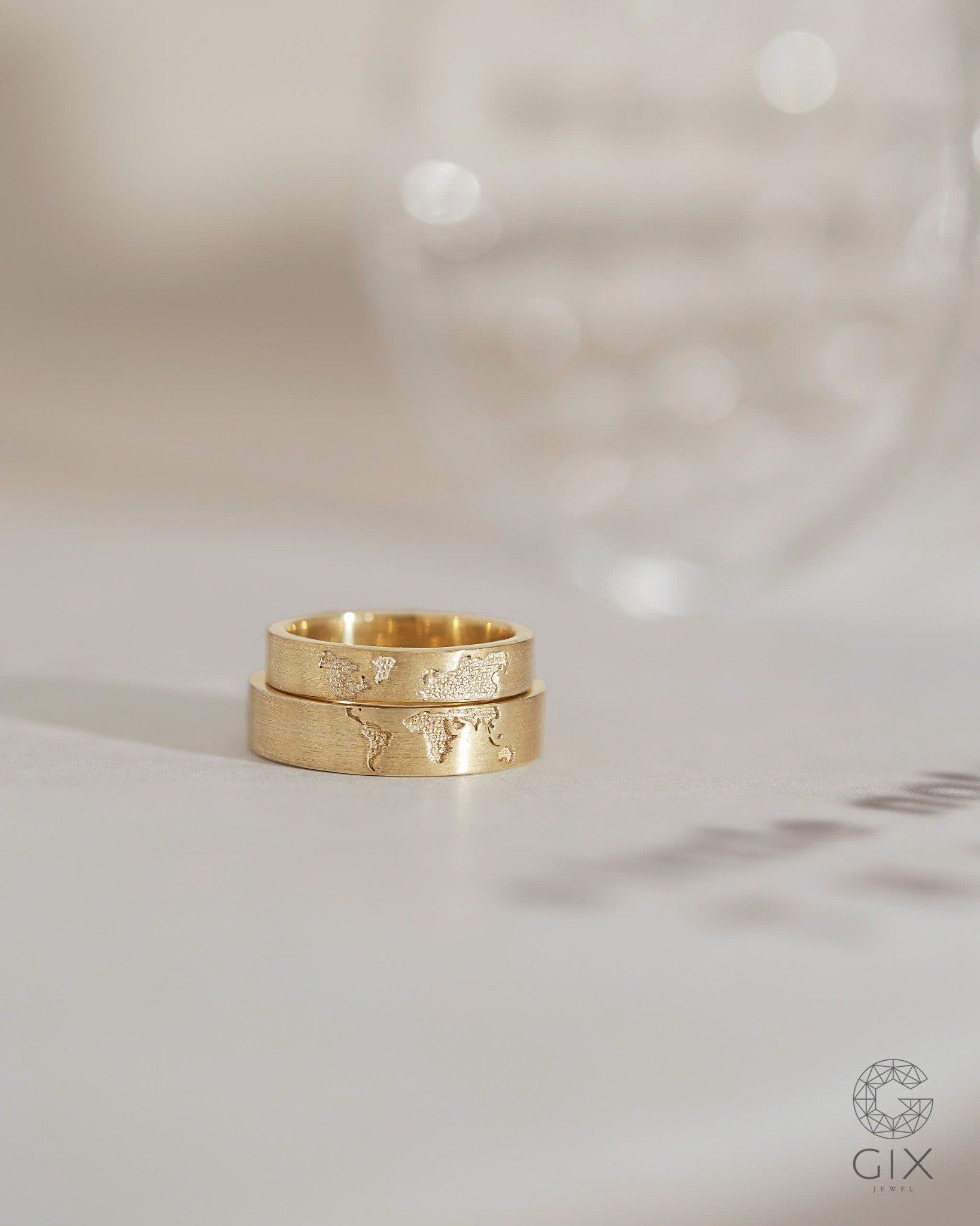 Nhẫn cặp Miles & Hearts bạc & vàng 18k thiết kế hình bản đồ thế giới Gix Jewel
