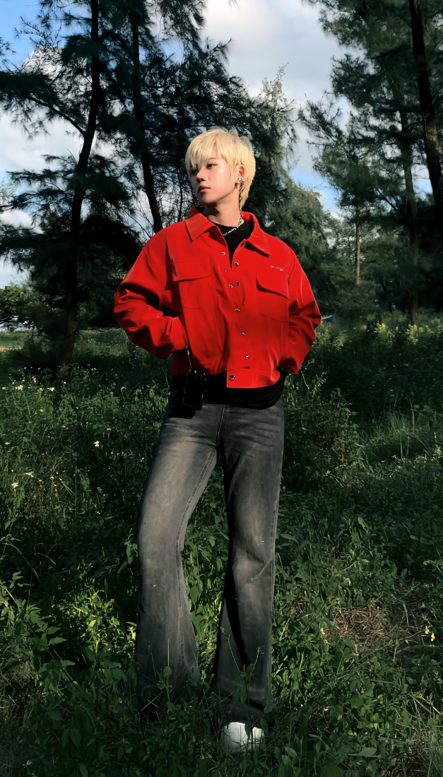 LEATHER CROP JACKET RED