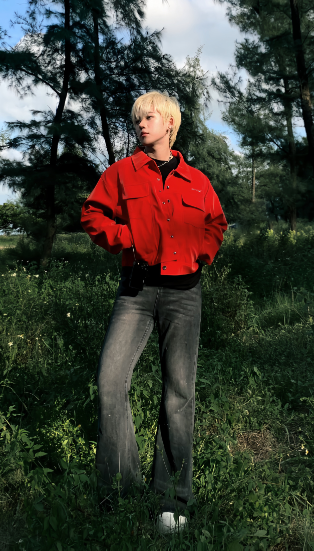  LEATHER CROP JACKET RED 