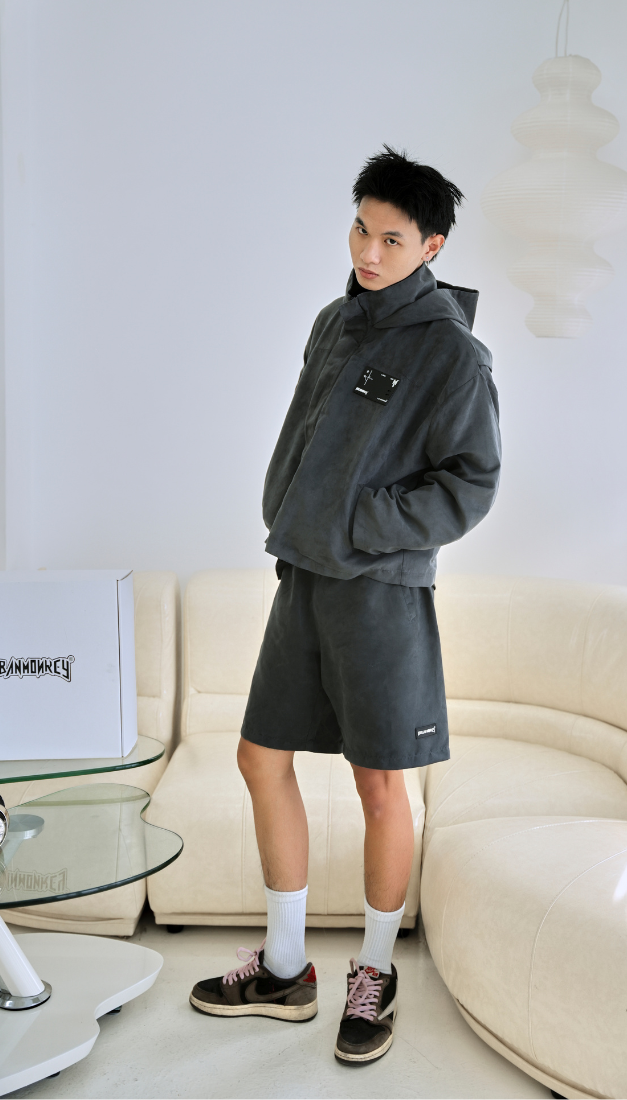 SUEDE CROP JACKET GREY
