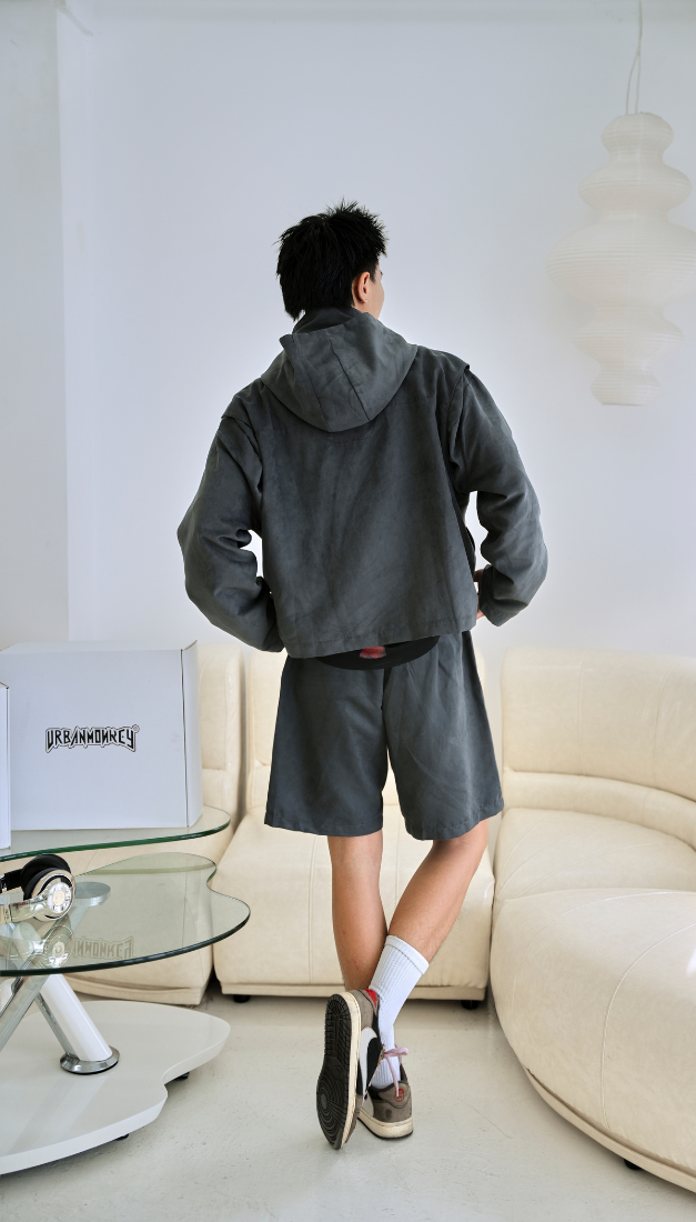 SUEDE CROP JACKET GREY