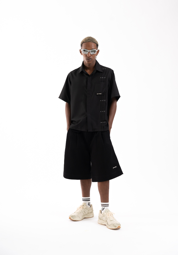 PLEATED BOXY SHIRT BLACK