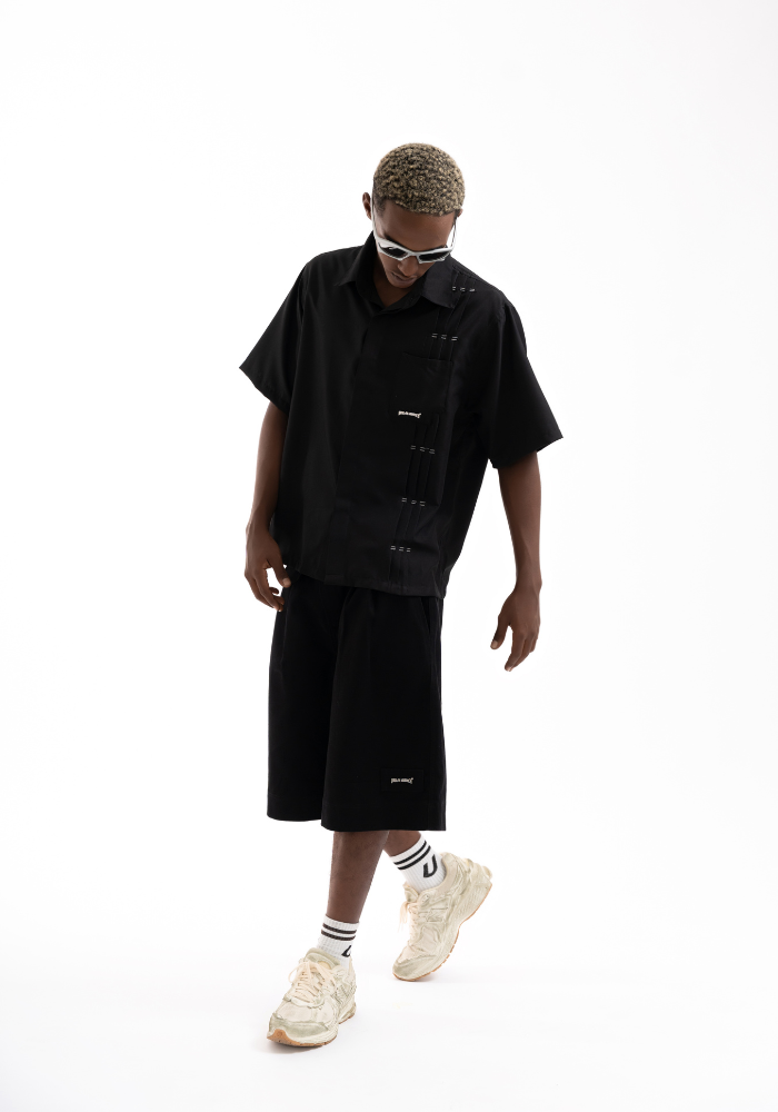 PLEATED BOXY SHIRT BLACK