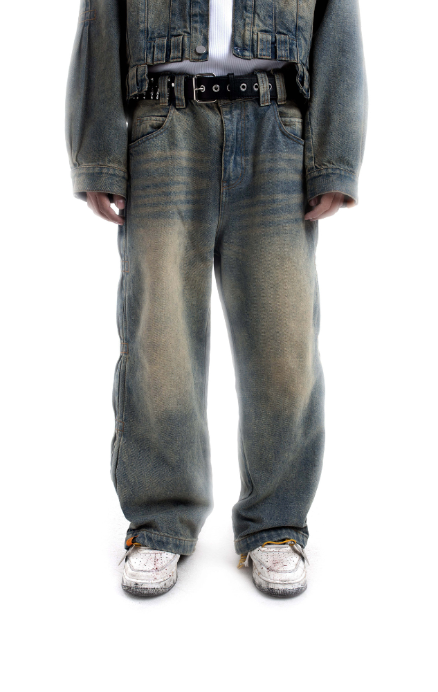  PLEATED WASH DENIM PANTS 