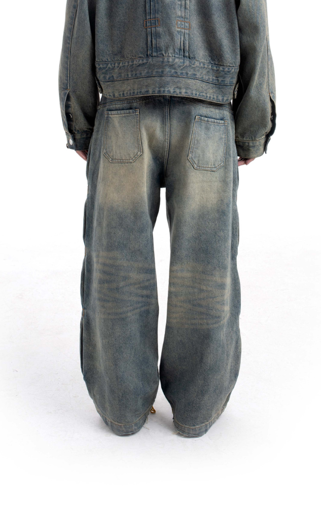 PLEATED WASH DENIM PANTS