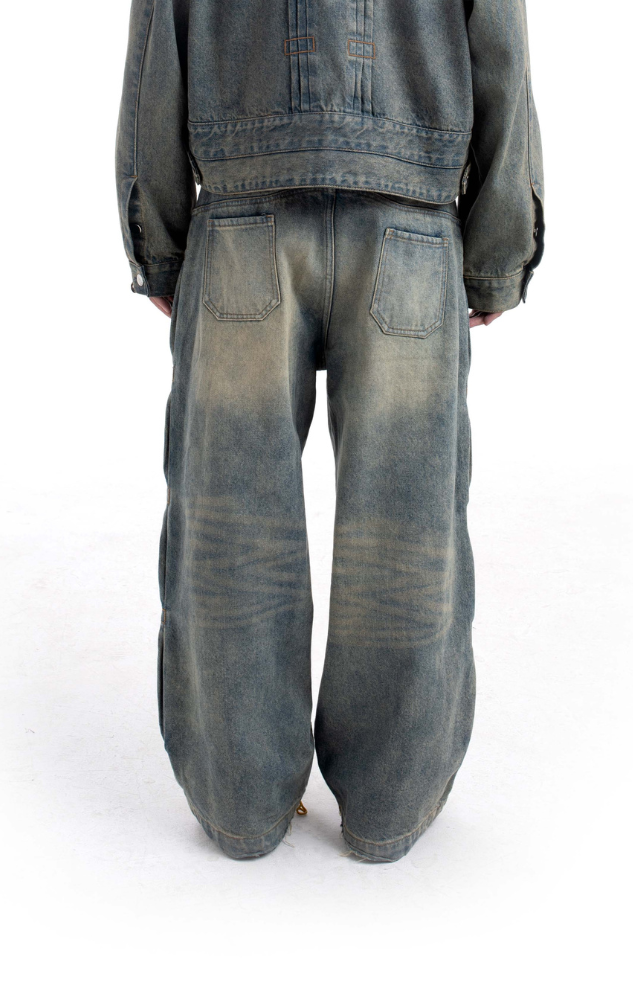  PLEATED WASH DENIM PANTS 